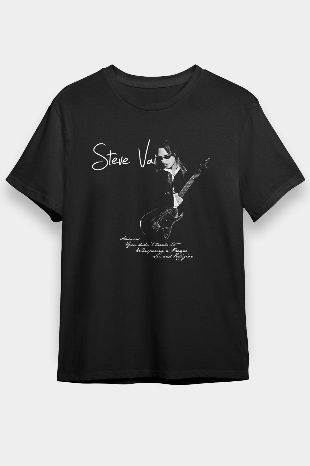 Steve Vai Baskılı Unisex Siyah Tişört - Tshirt