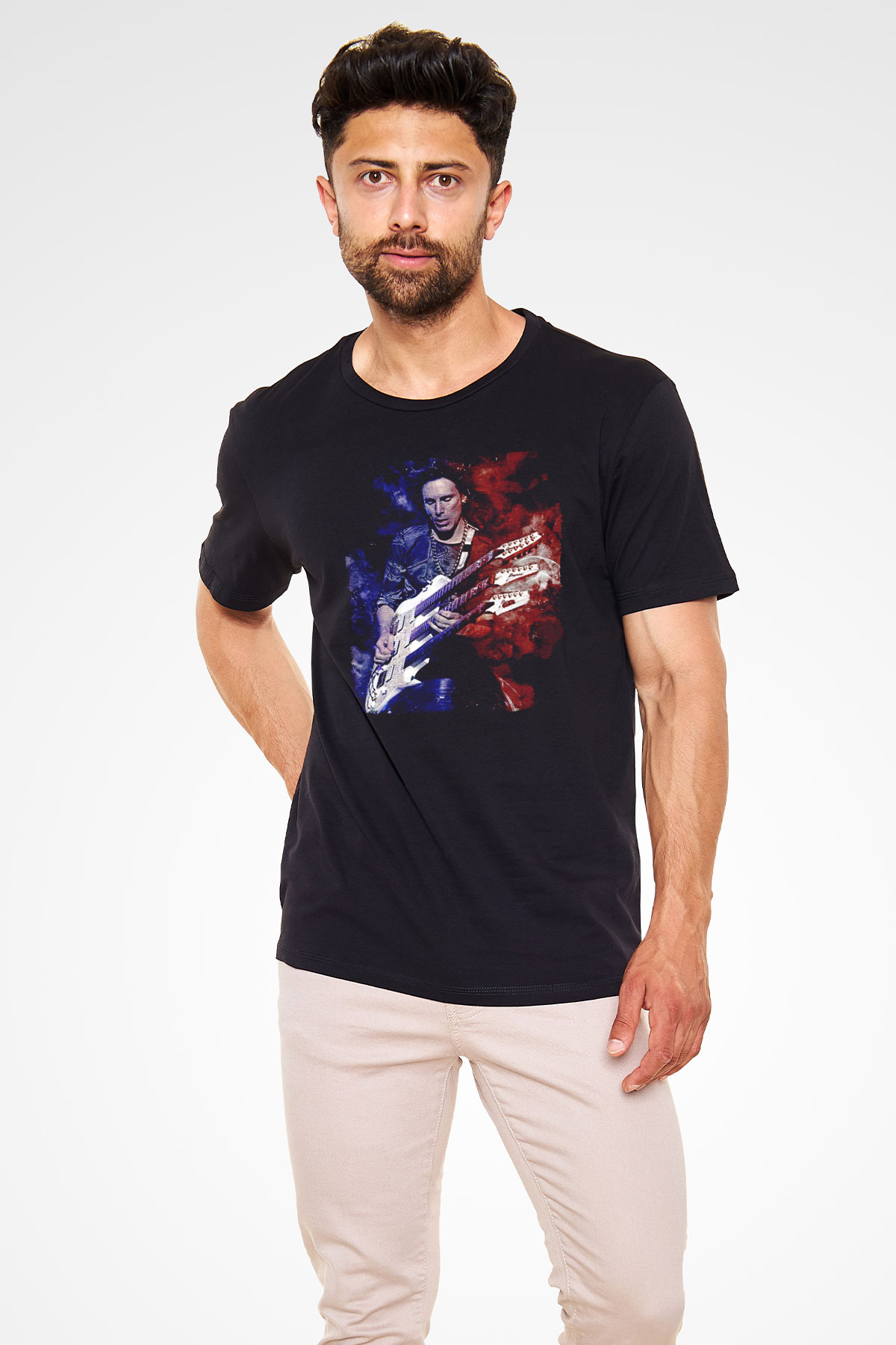 Steve Vai Baskılı Unisex Siyah Tişört - Tshirt