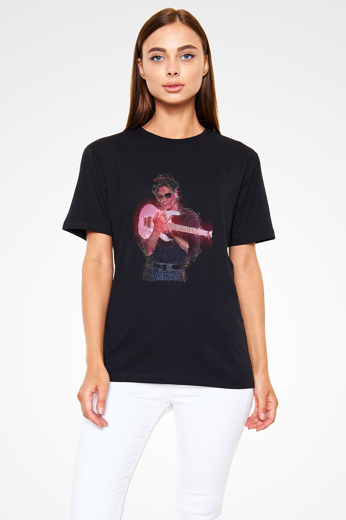 Steve Vai Baskılı Unisex Siyah Tişört - Tshirt