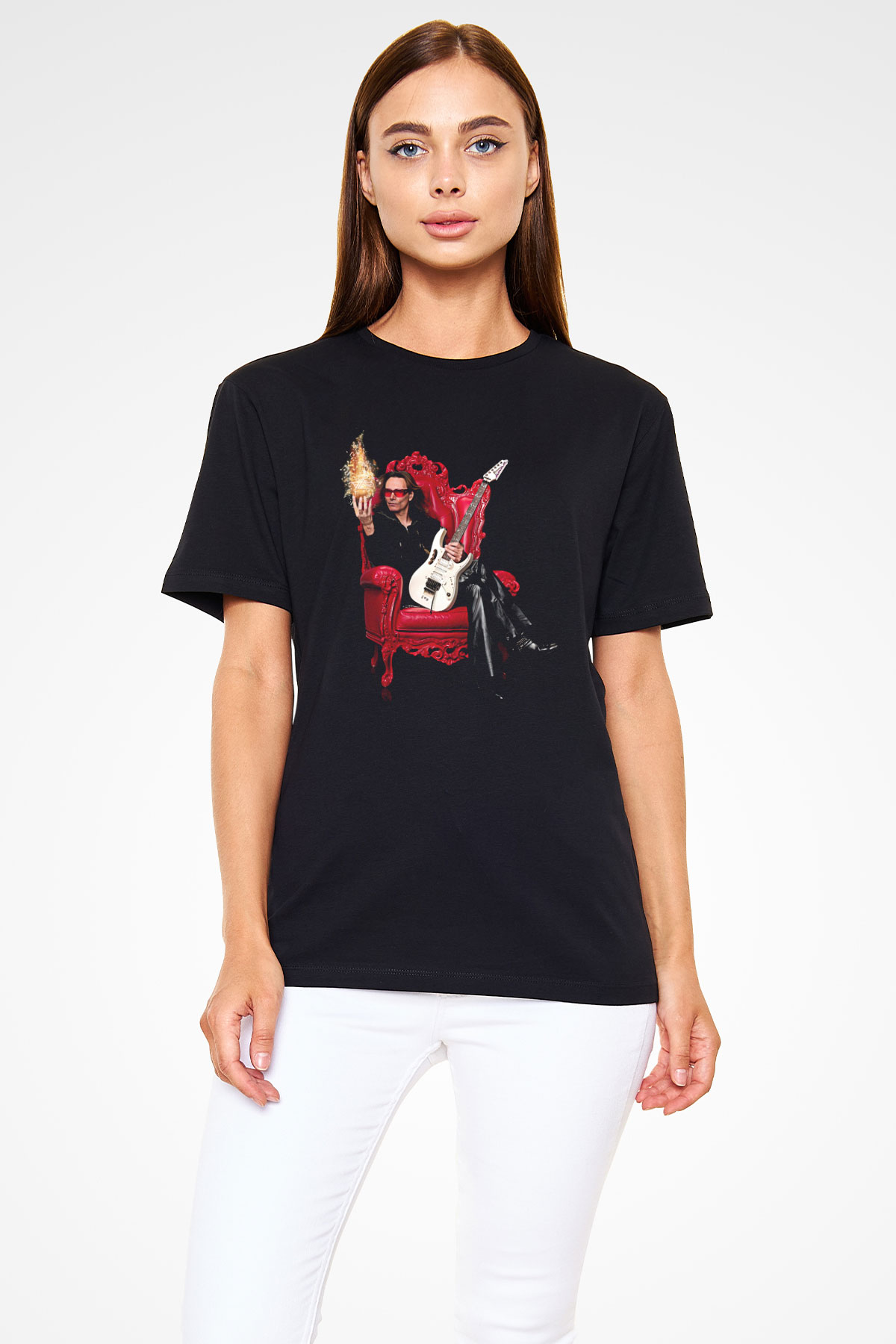 Steve Vai Baskılı Unisex Siyah Tişört - Tshirt