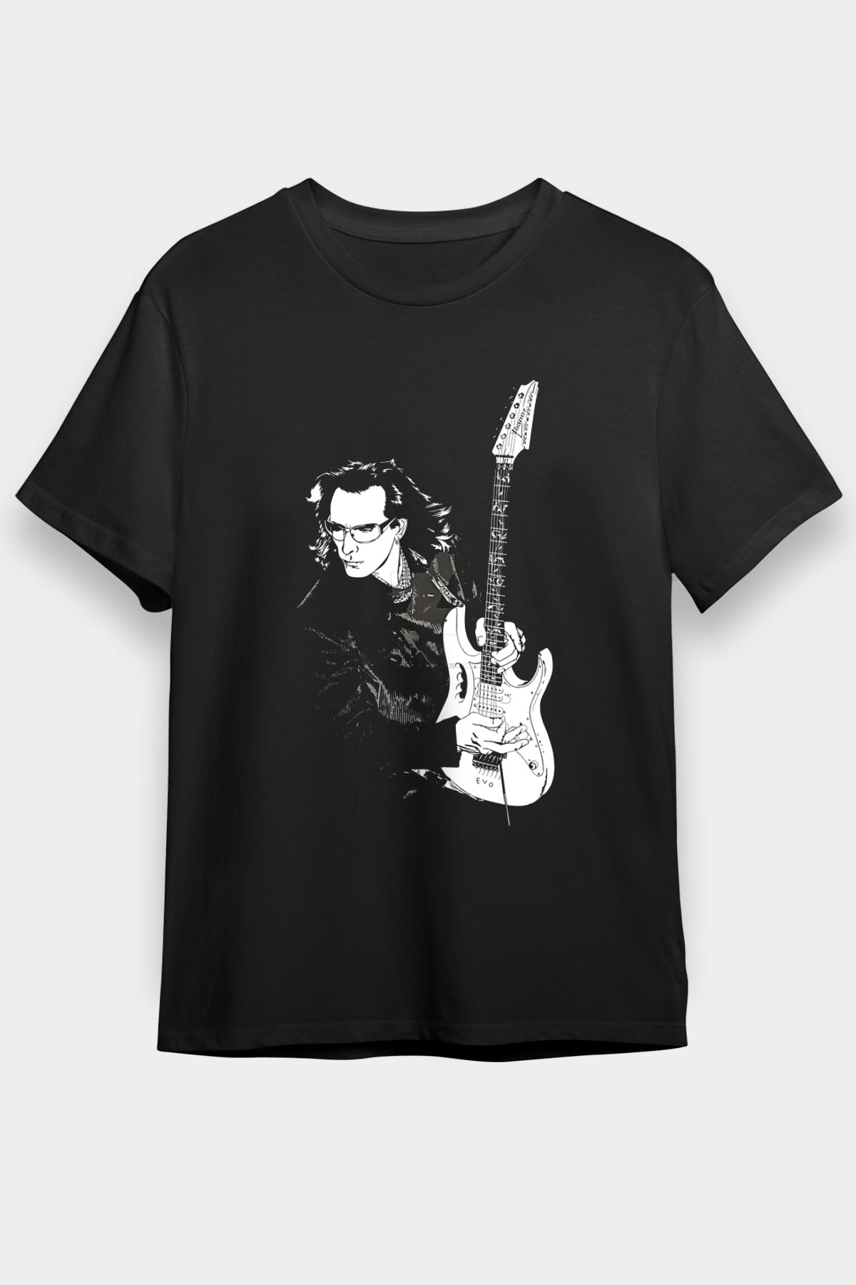 Steve Vai Baskılı Unisex Siyah Tişört - Tshirt