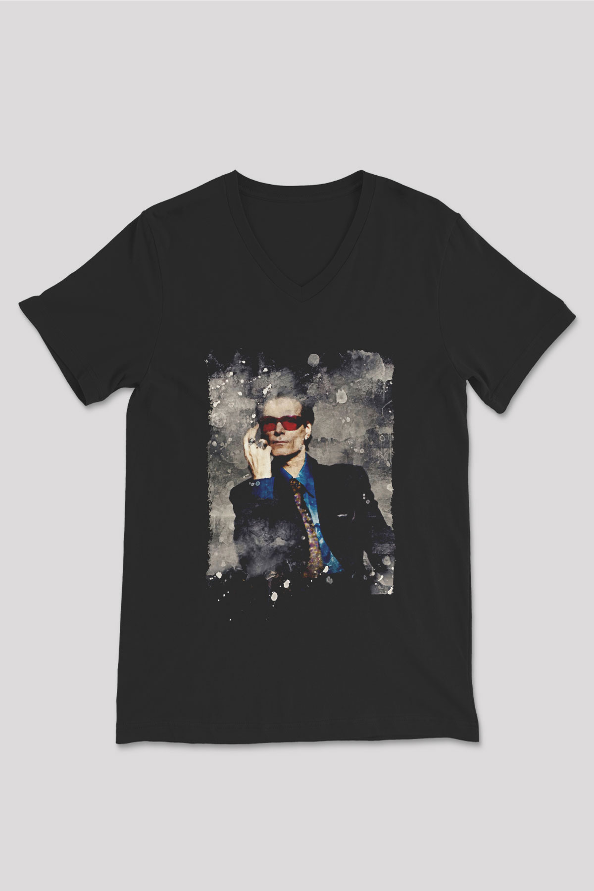 Steve Vai Baskılı Unisex Siyah V Yaka Tişört - Tshirt