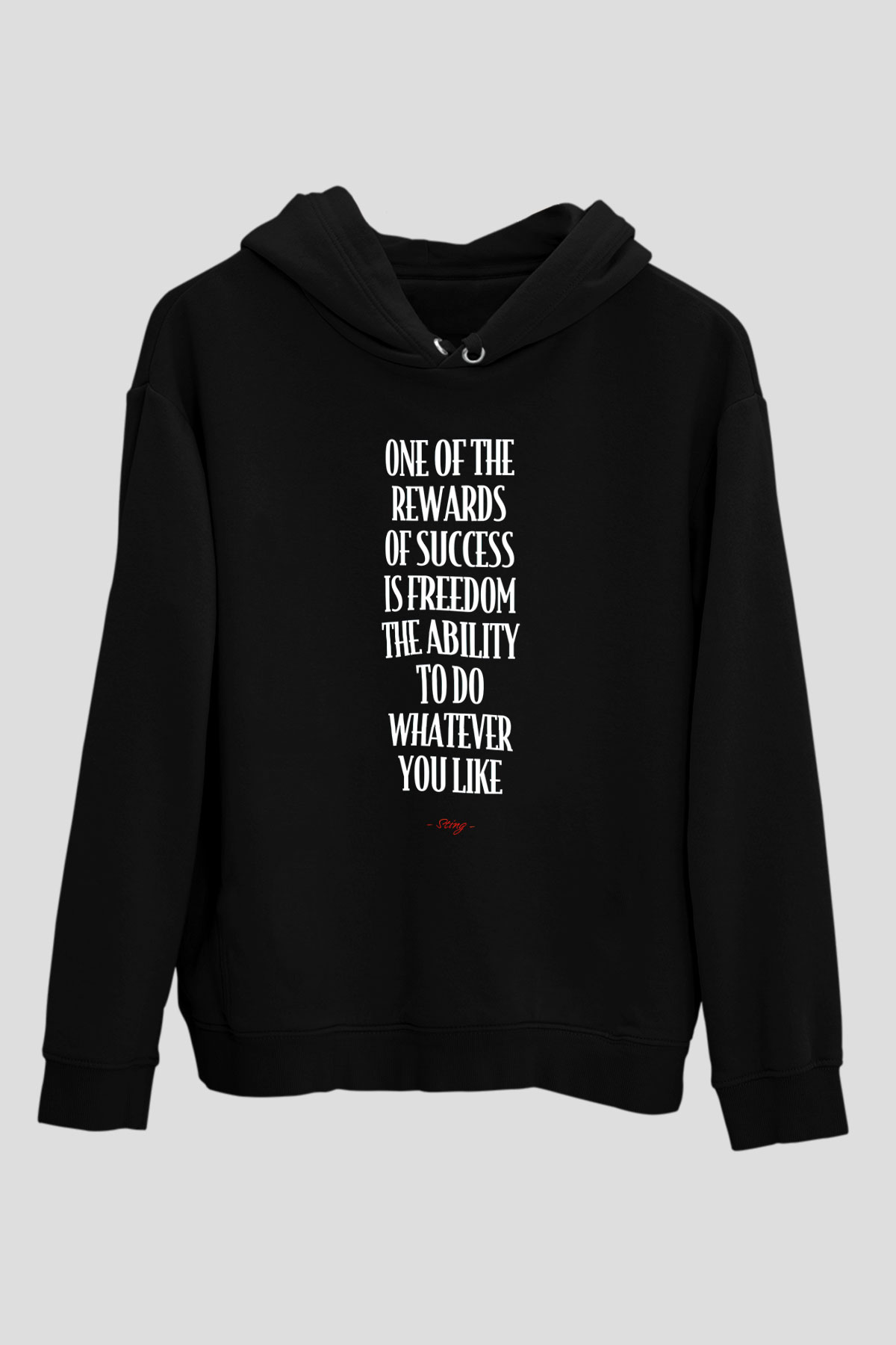 Sting Baskılı Unisex Siyah Kapüşonlu Sweatshirt