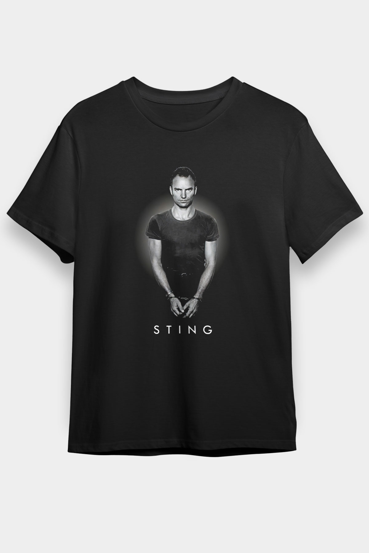 Sting Baskılı Unisex Siyah Tişört - Tshirt