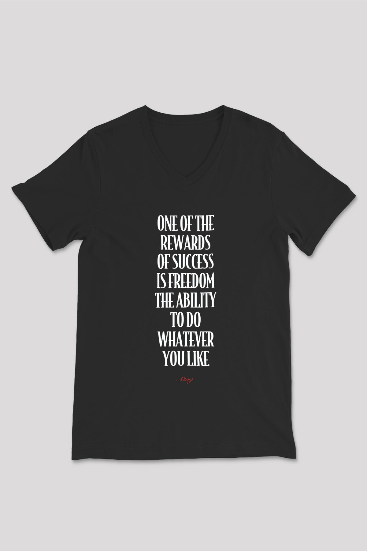 Sting Baskılı Unisex Siyah V Yaka Tişört - Tshirt