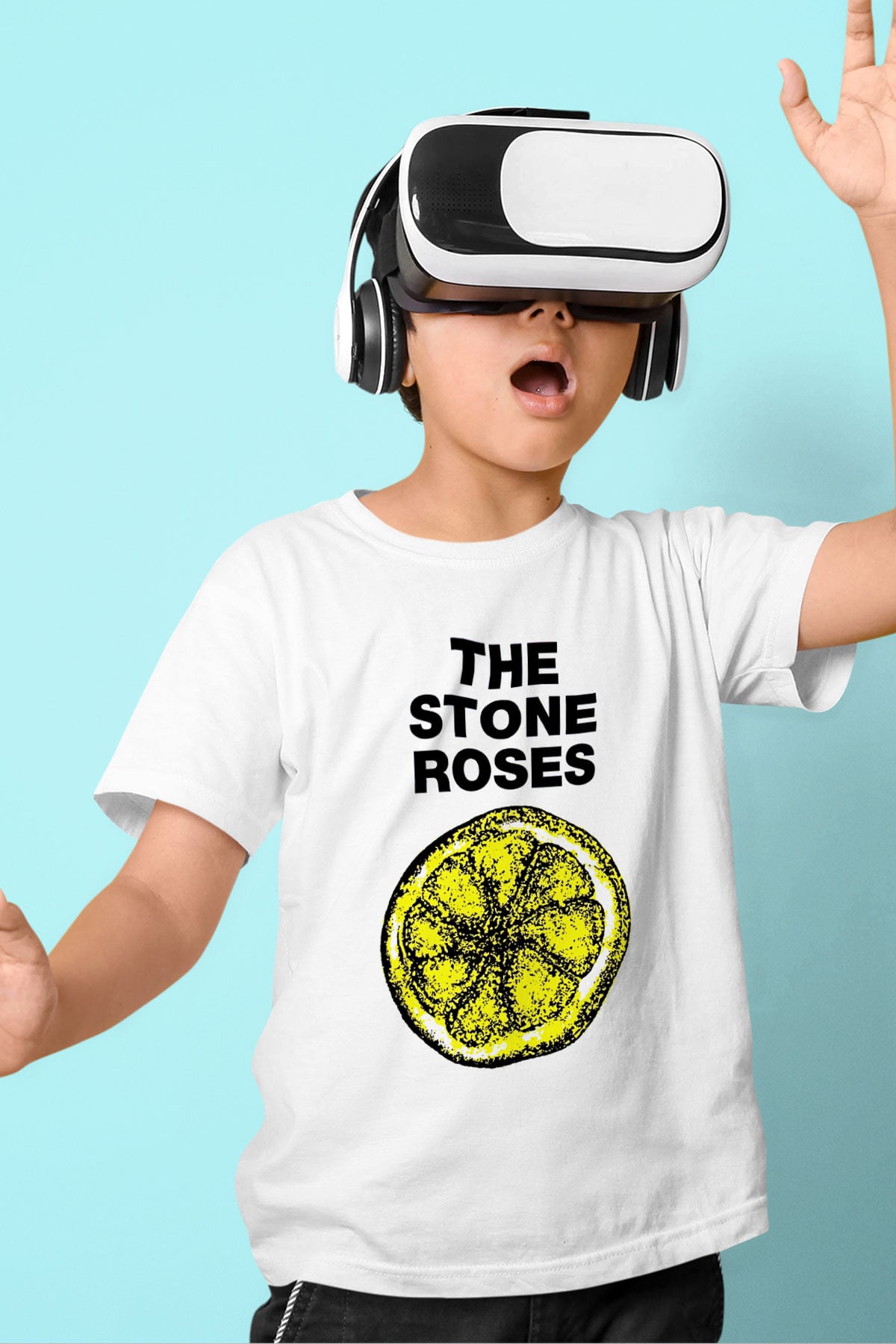 Stone Roses Baskılı Beyaz Unisex Beyaz Çocuk Tişört - Tshirt