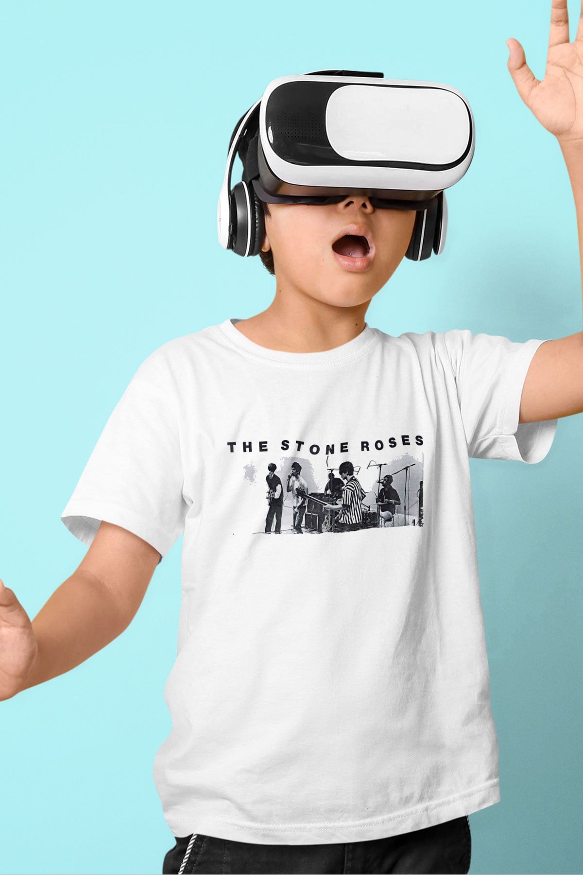 Stone Roses Baskılı Beyaz Unisex Beyaz Çocuk Tişört - Tshirt