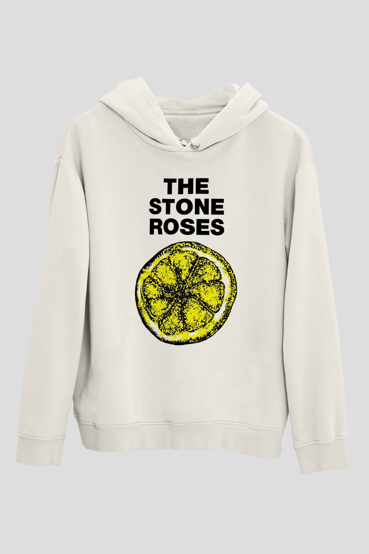 Stone Roses Baskılı Beyaz Unisex Kapüşonlu Sweatshirt