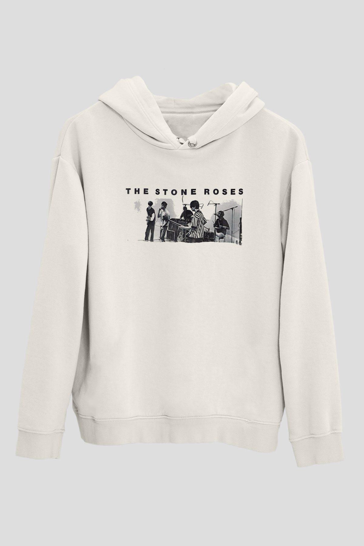 Stone Roses Baskılı Beyaz Unisex Kapüşonlu Sweatshirt