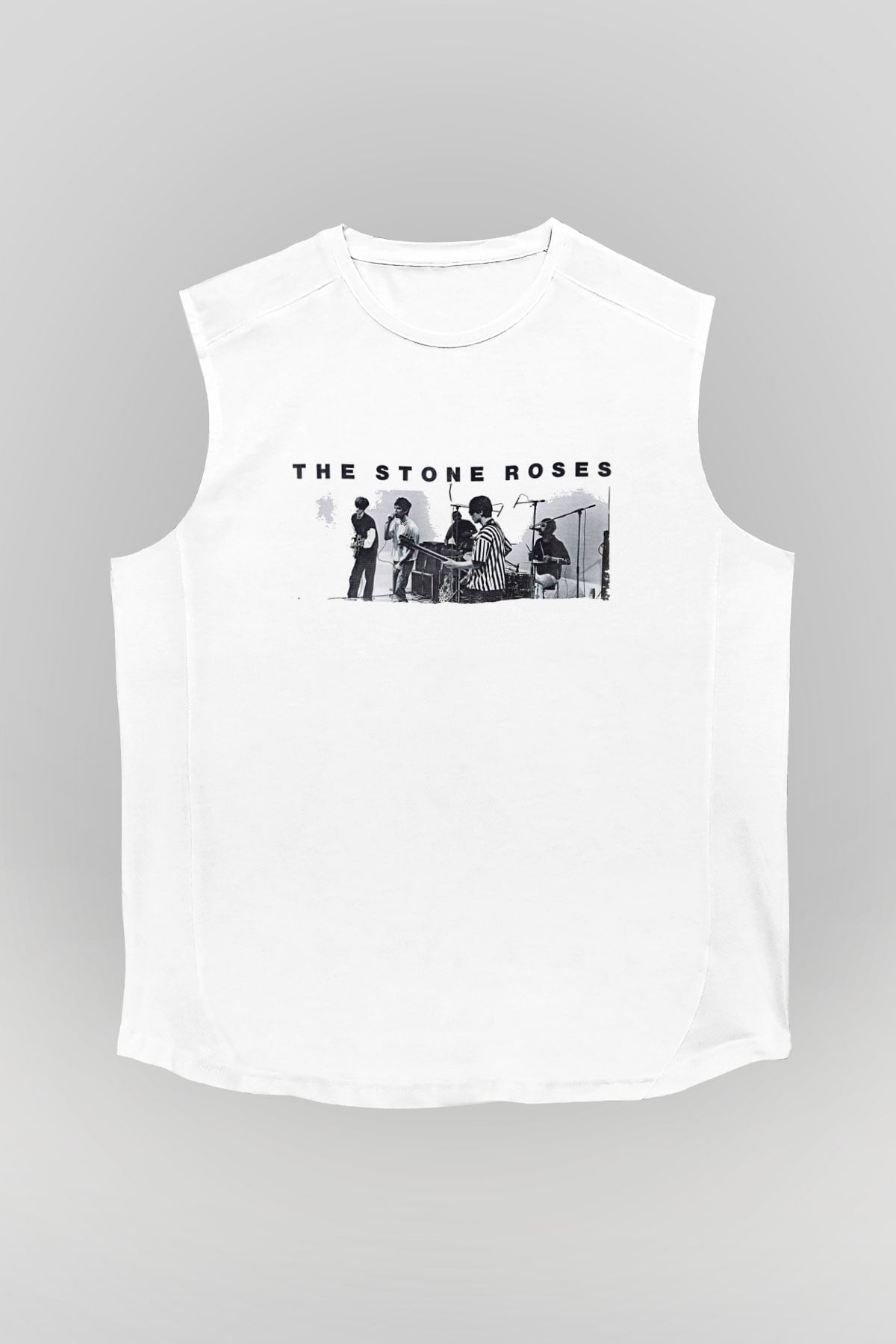 Stone Roses Baskılı Beyaz Unisex Kolsuz Tişört - Tshirt