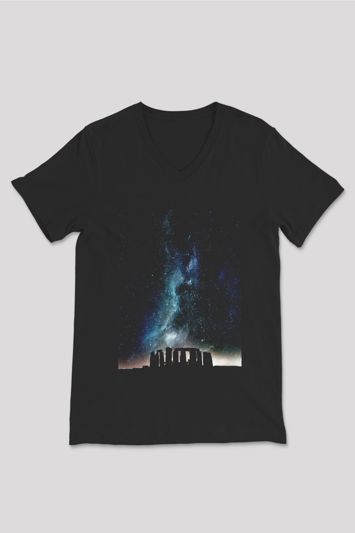 Stonehenge Siyah Unisex V Yaka Tişört