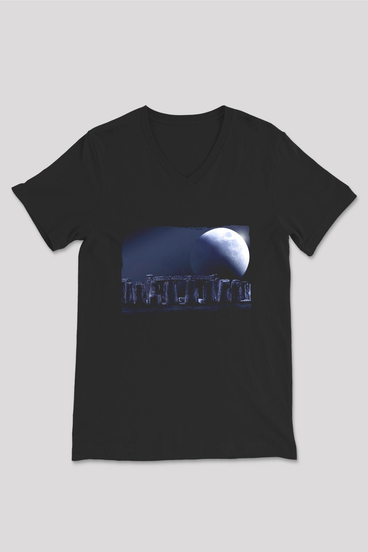 Stonehenge Siyah Unisex V Yaka Tişört