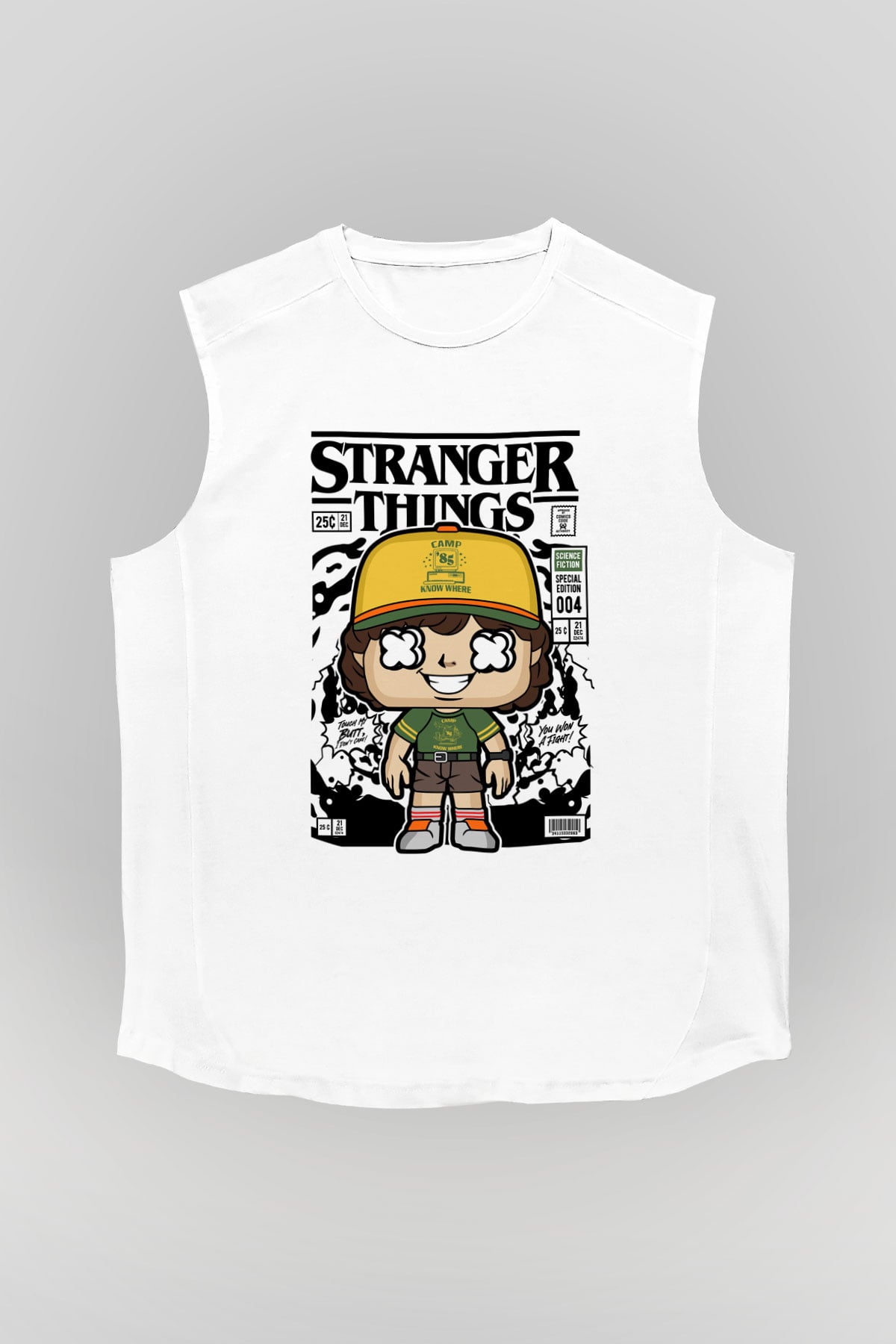 Stranger Things Baskılı Unisex Beyaz Kolsuz Tişört
