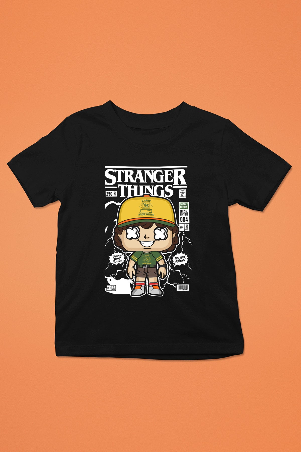 Stranger Things Baskılı Unisex Siyah Çocuk Tişört