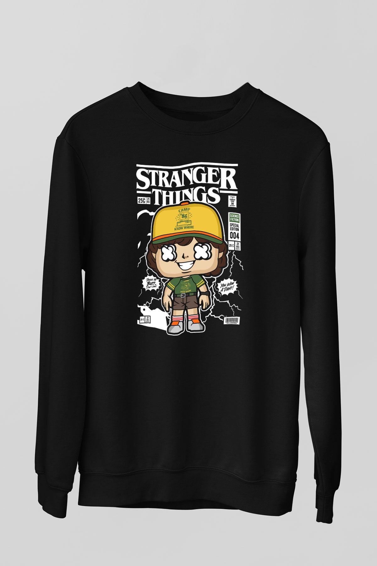 Stranger Things Baskılı Unisex Siyah Sweatshirt