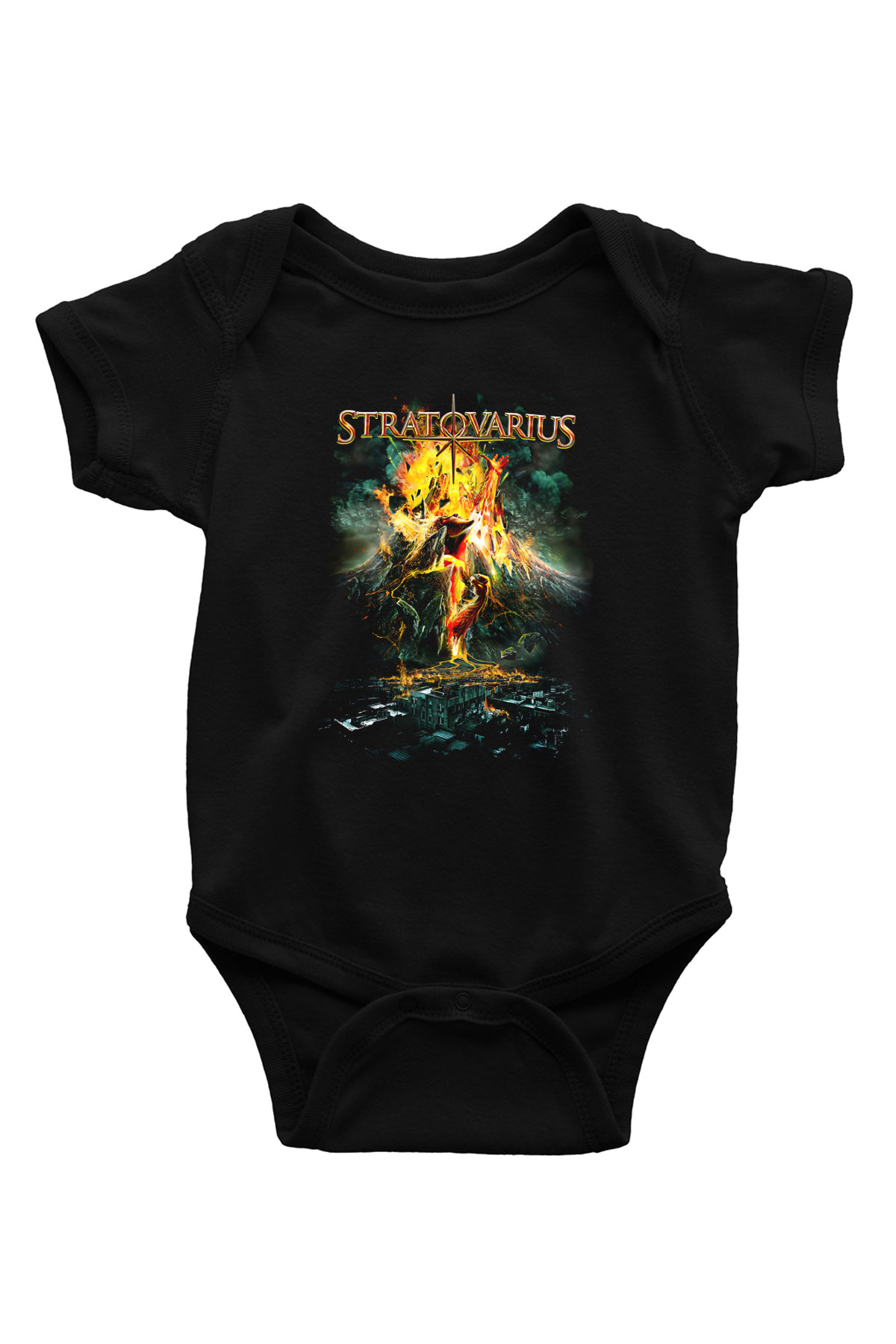 Stratovarius Baskılı Unisex Siyah Bebek Body - Zıbın