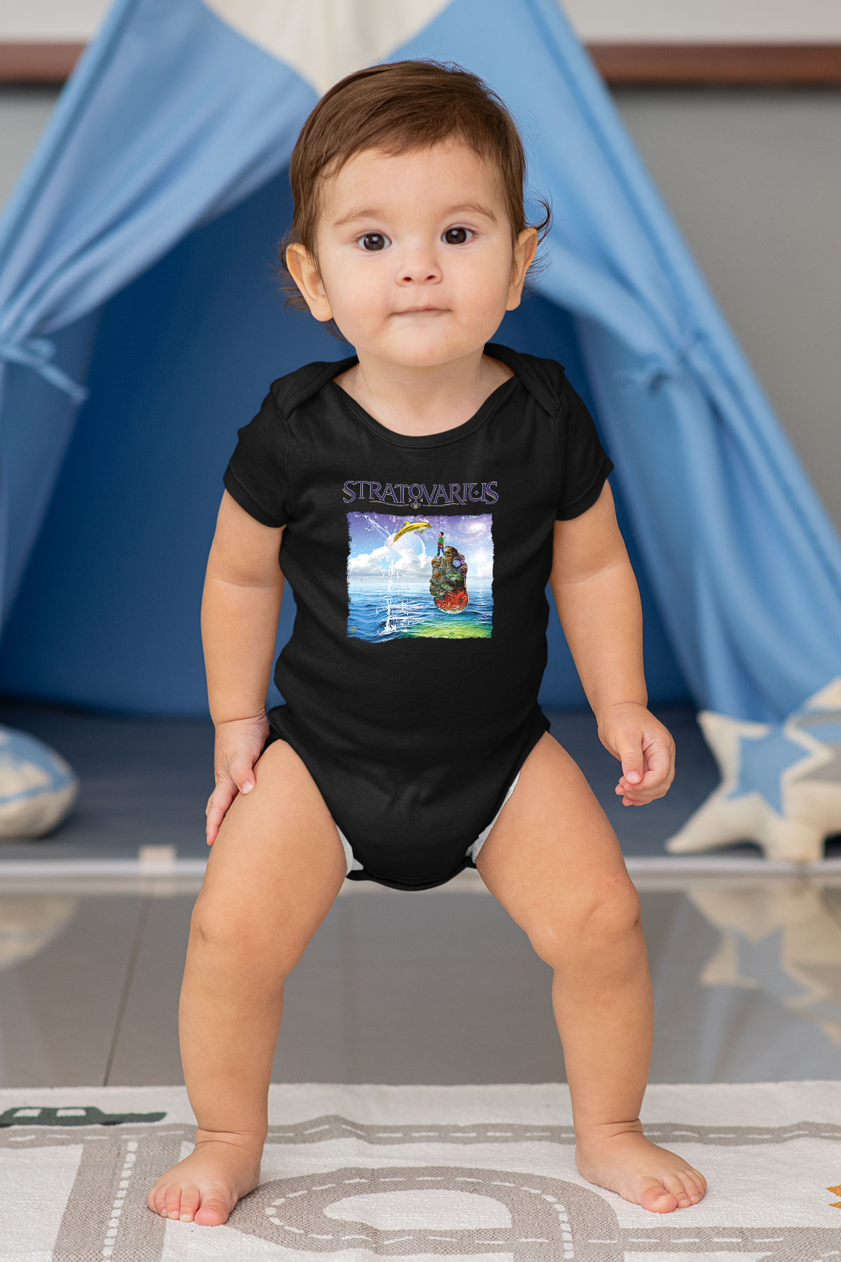 Stratovarius Baskılı Unisex Siyah Bebek Body - Zıbın