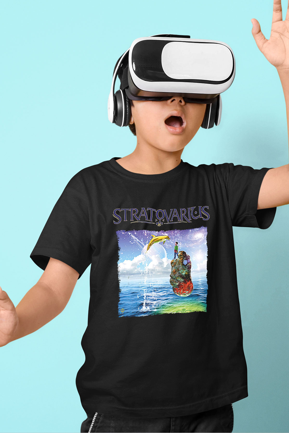 Stratovarius Baskılı Unisex Siyah Çocuk Tişört - Tshirt
