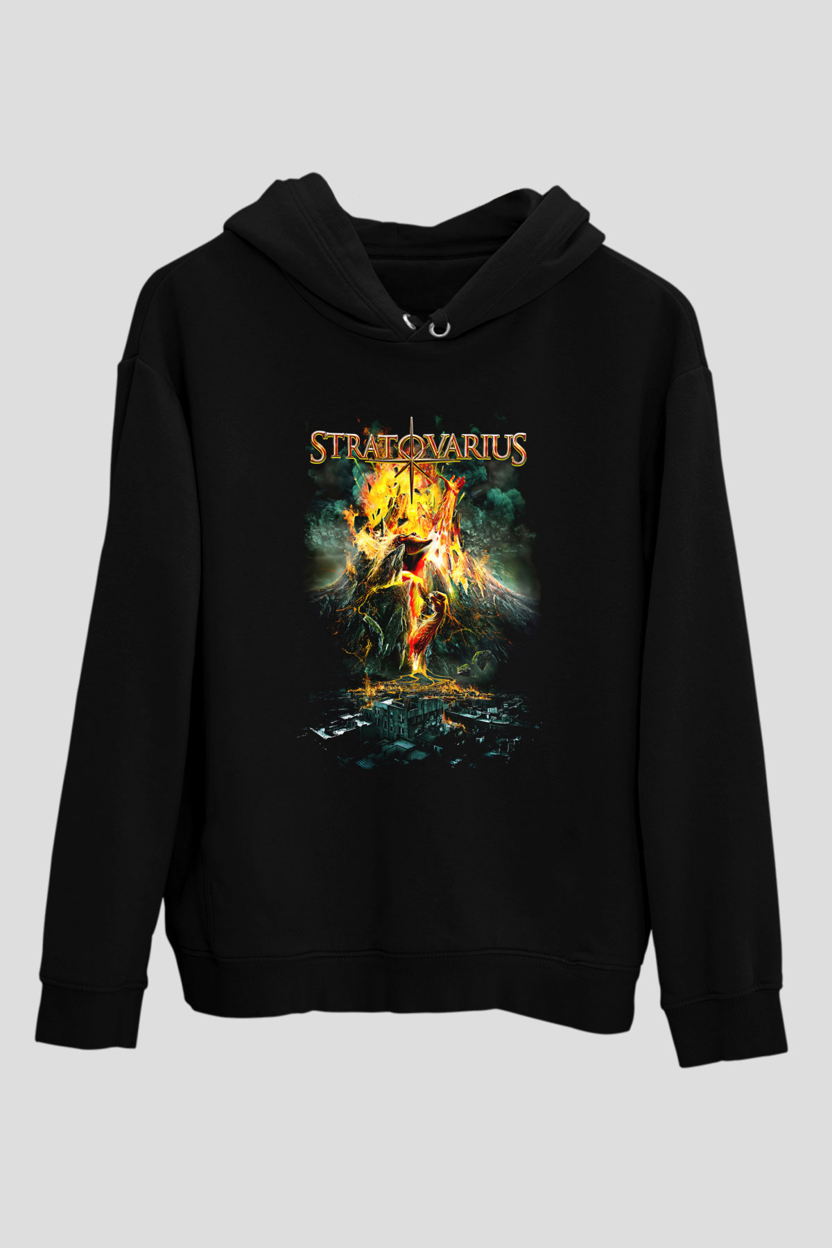 Stratovarius Baskılı Unisex Siyah Kapüşonlu Sweatshirt