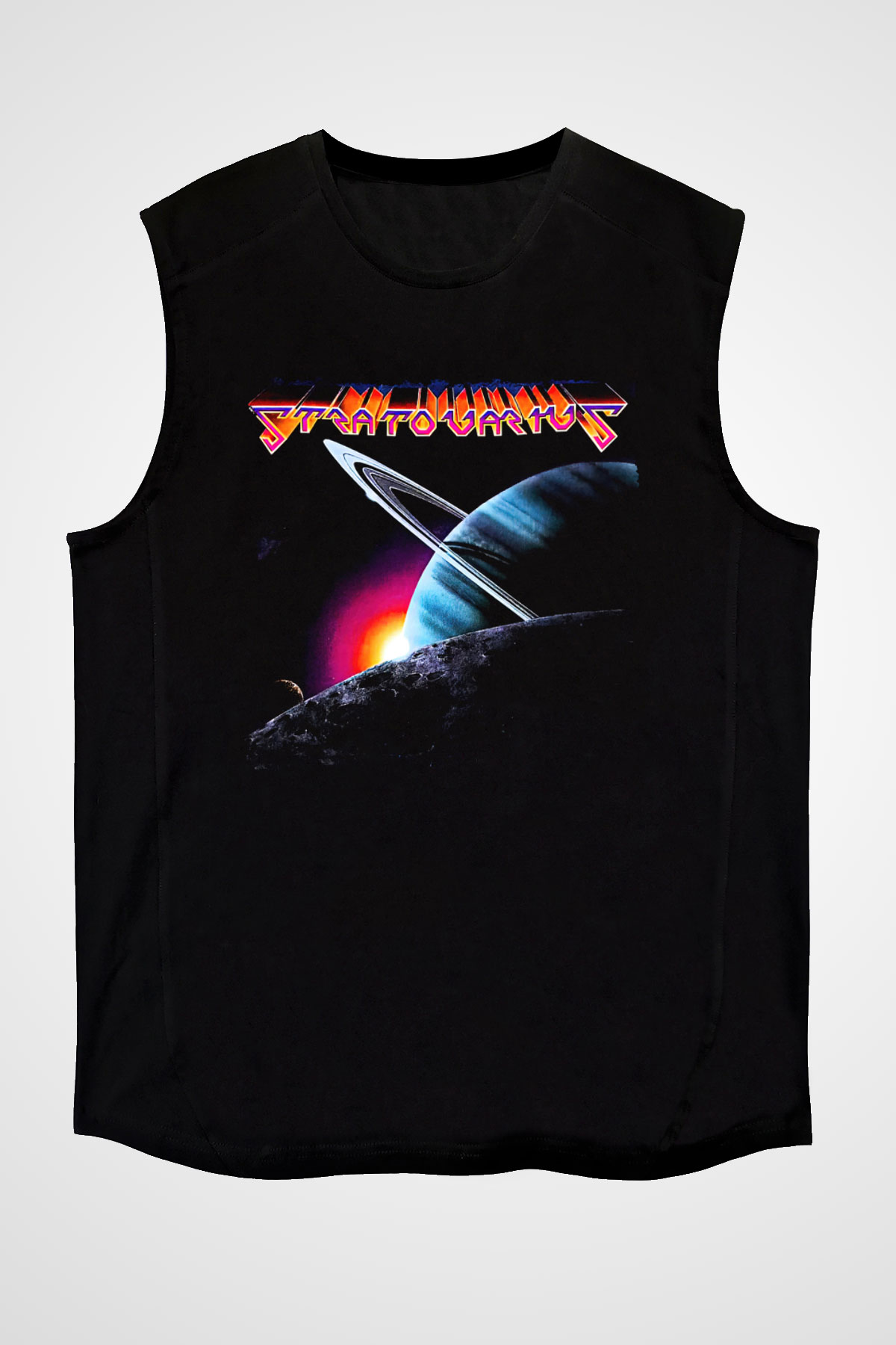 Stratovarius Baskılı Unisex Siyah Kolsuz Tişört - Tshirt