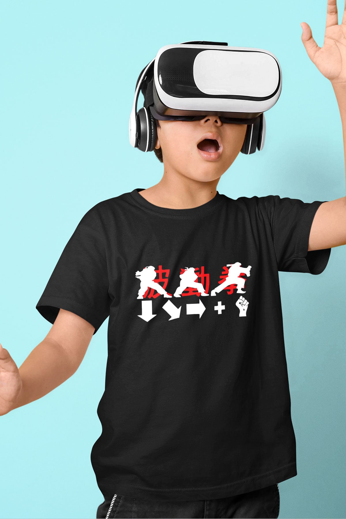 Street Fighter Baskılı Siyah Unisex Çocuk Tişört