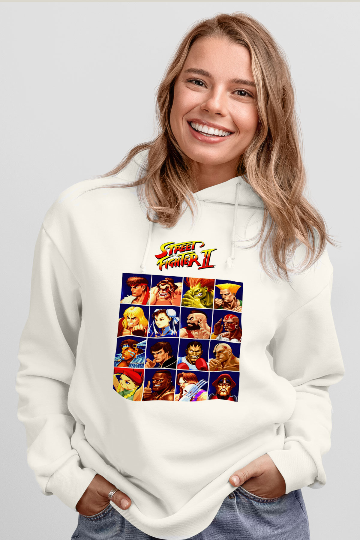 Street Fighter Beyaz Unisex Hoodie