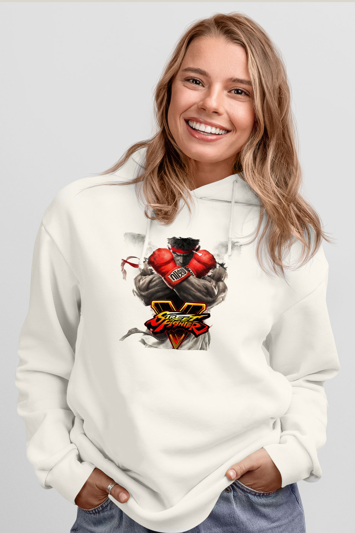 Street Fighter Beyaz Unisex Hoodie