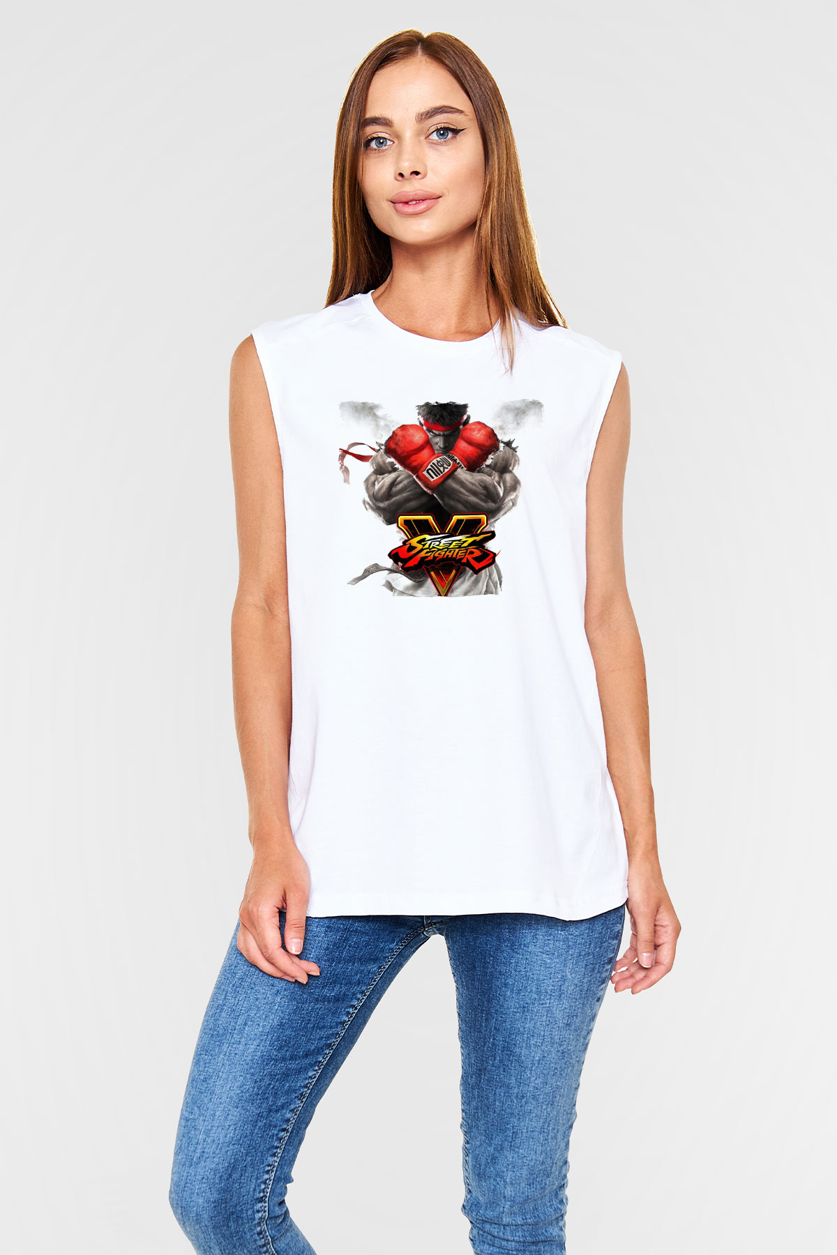Street Fighter Beyaz Unisex Kolsuz Tişört