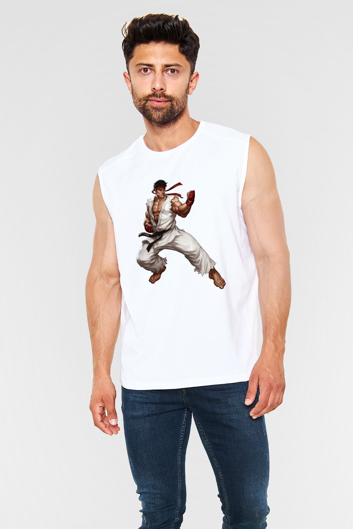 Street Fighter Beyaz Unisex Kolsuz Tişört