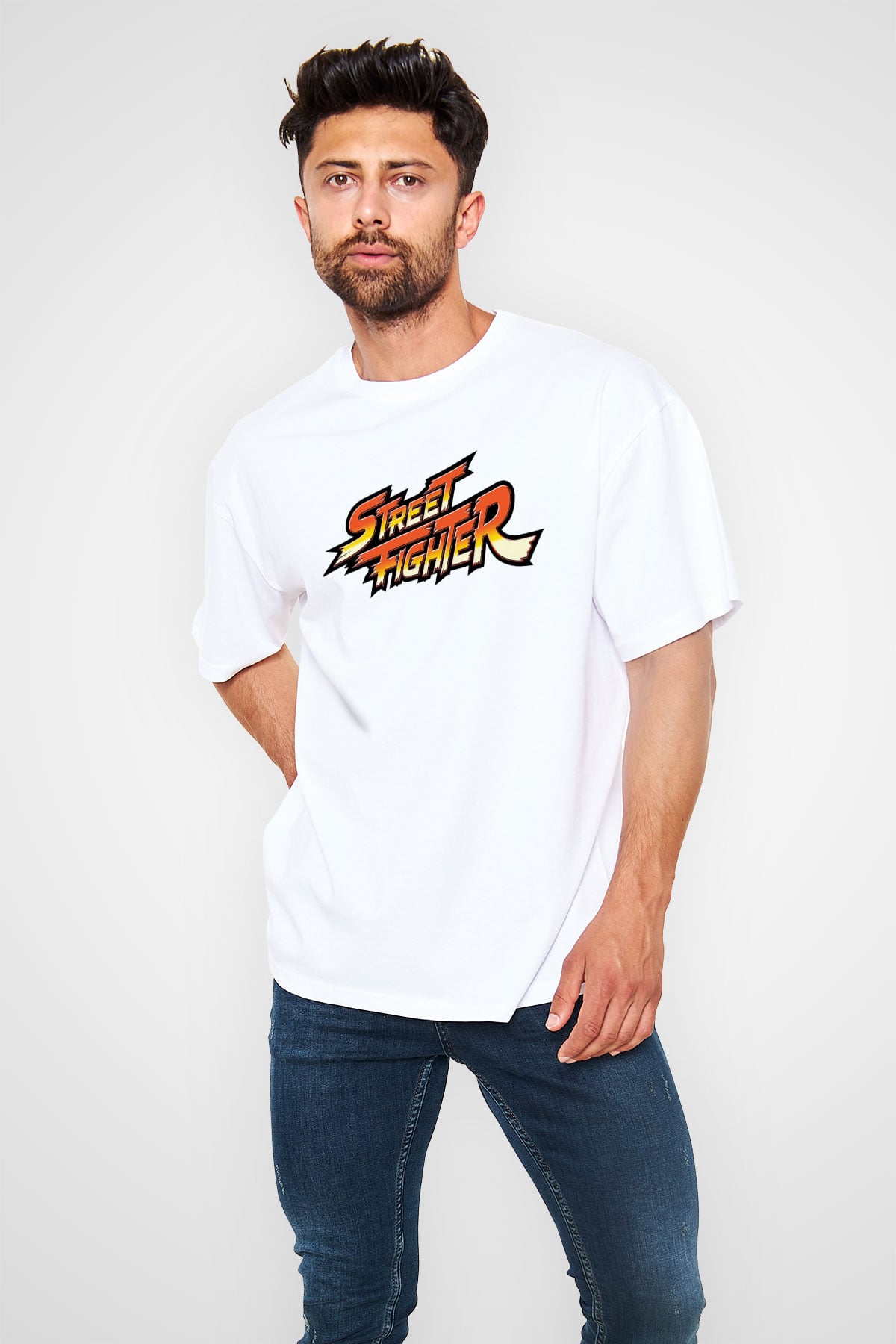 Street Fighter Beyaz Unisex Oversize Tişört T-Shirt