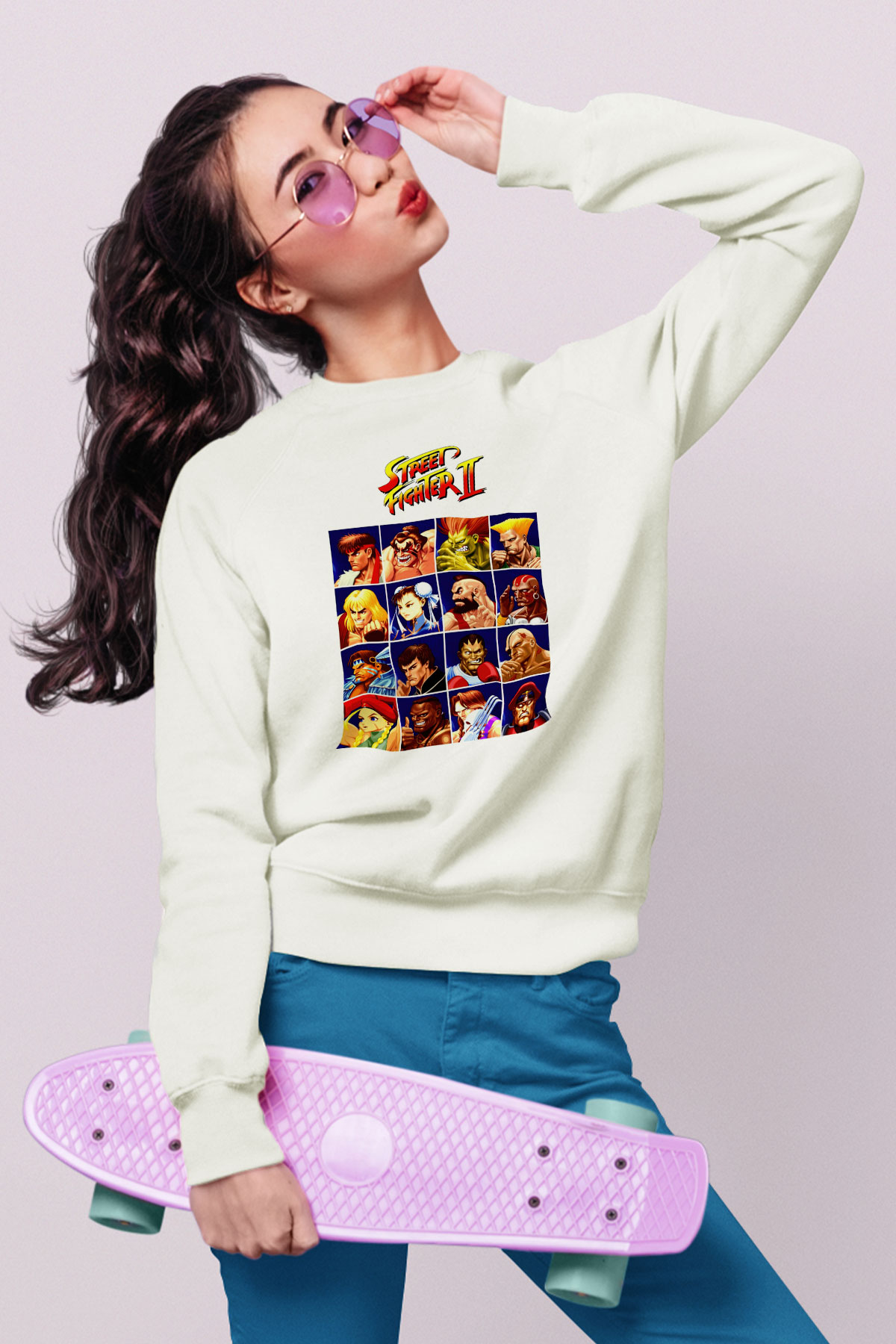 Street Fighter Beyaz Unisex  Sweatshirt