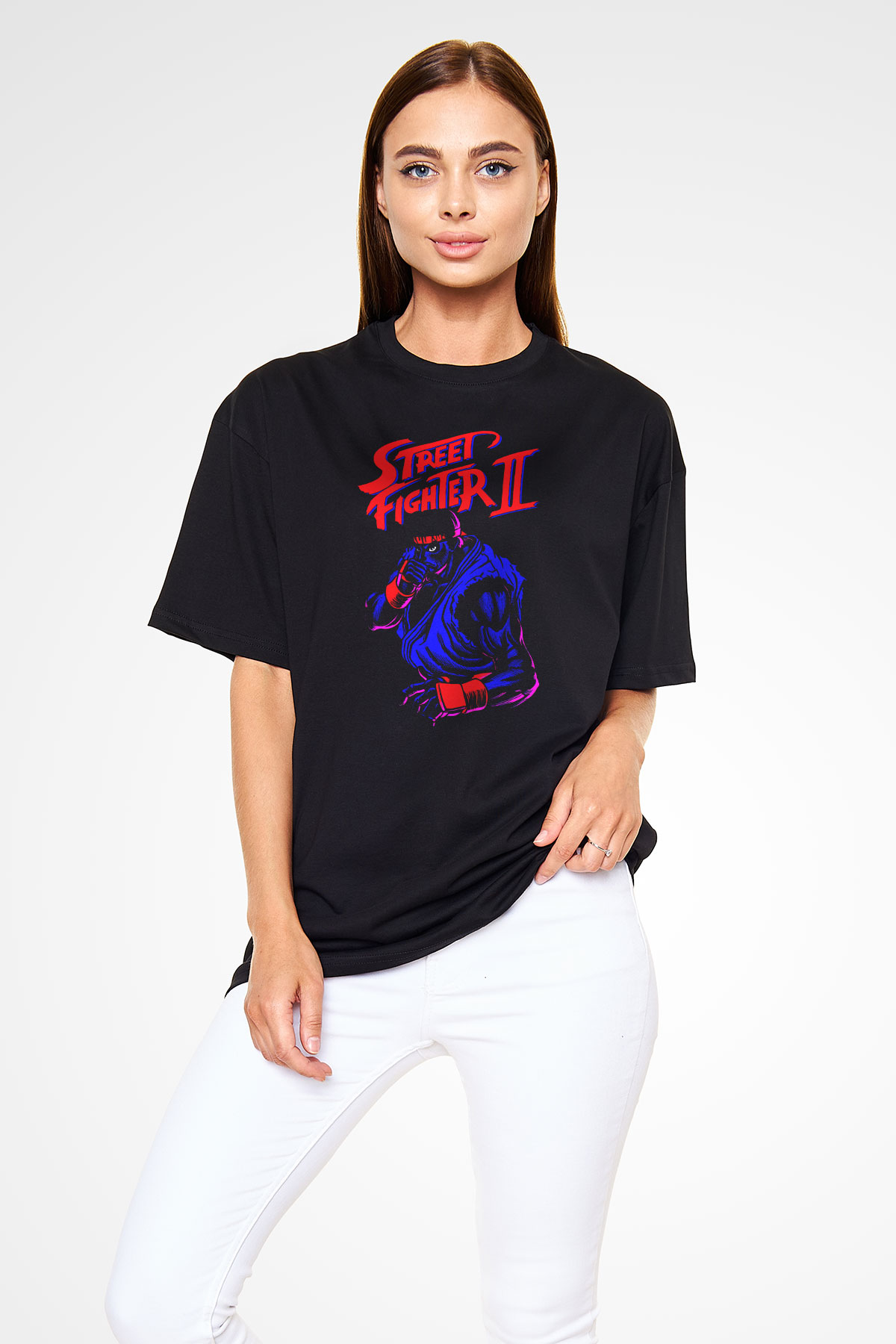 Street Fighter Siyah Oversize Tişört