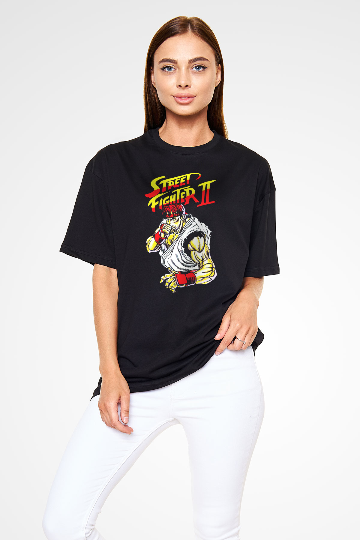 Street Fighter Siyah Oversize Tişört