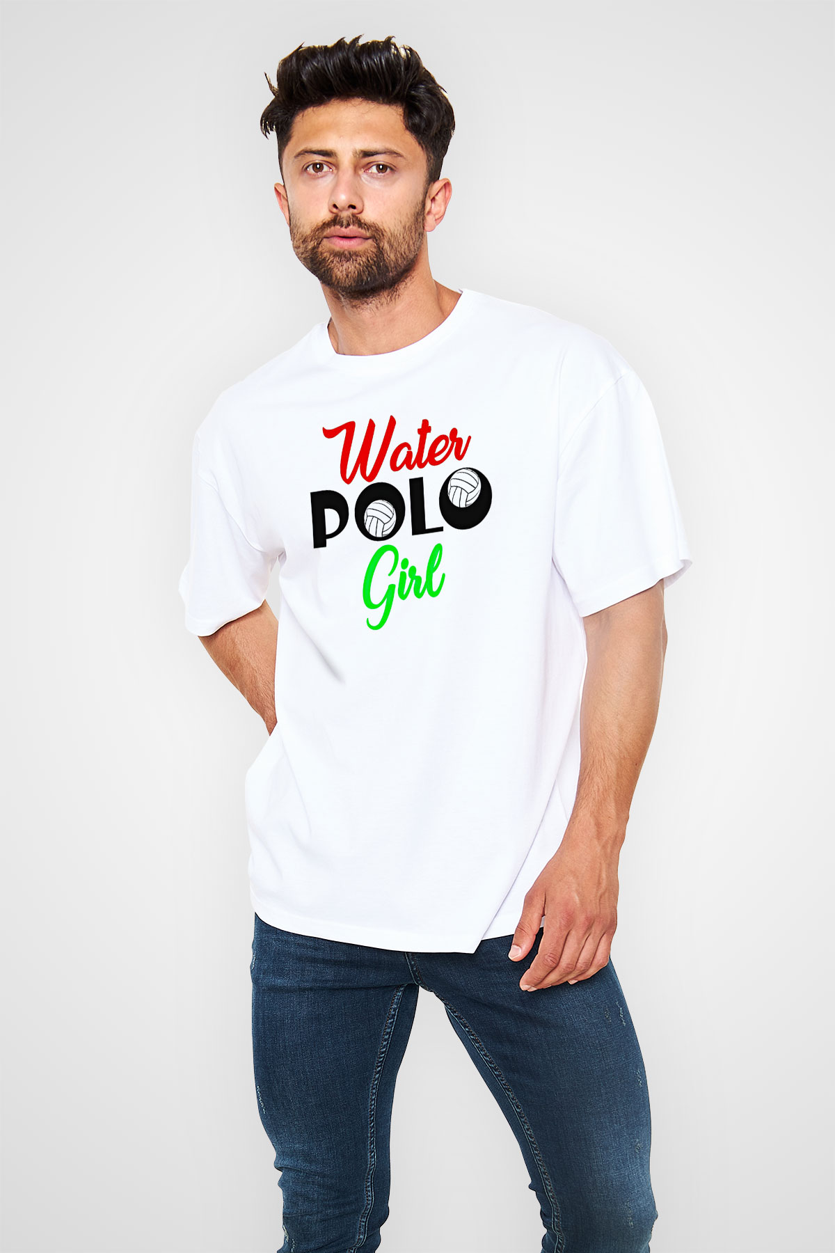 Su Topu Baskılı Unisex Beyaz Oversize Tişört - Tshirt