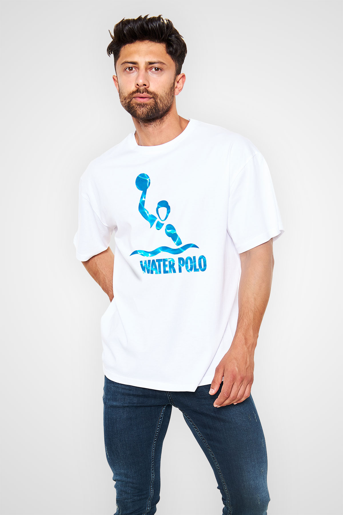 Su Topu Baskılı Unisex Beyaz Oversize Tişört - Tshirt