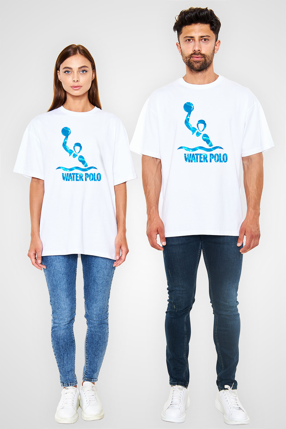 Su Topu Baskılı Unisex Beyaz Oversize Tişört - Tshirt