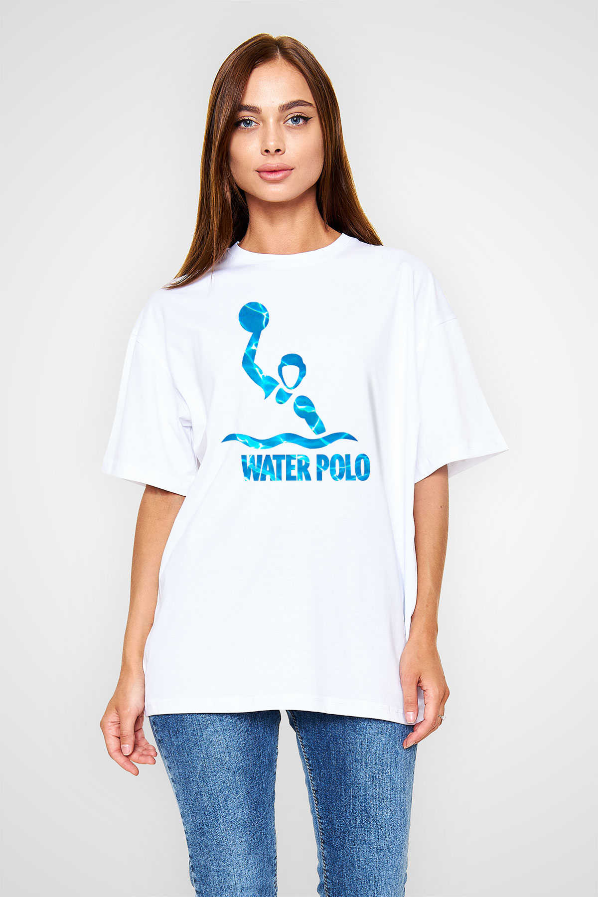 Su Topu Baskılı Unisex Beyaz Oversize Tişört - Tshirt