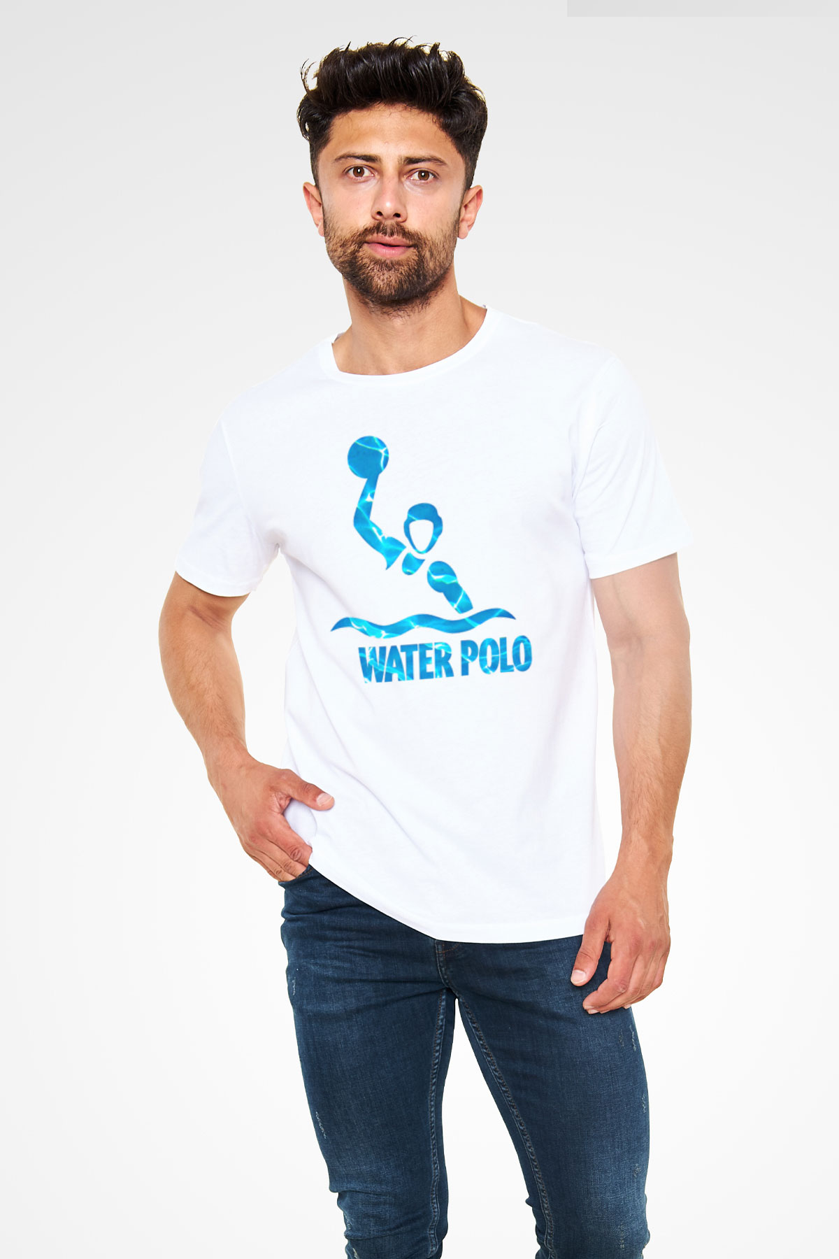 Su Topu Baskılı Unisex Beyaz Tişört - Tshirt