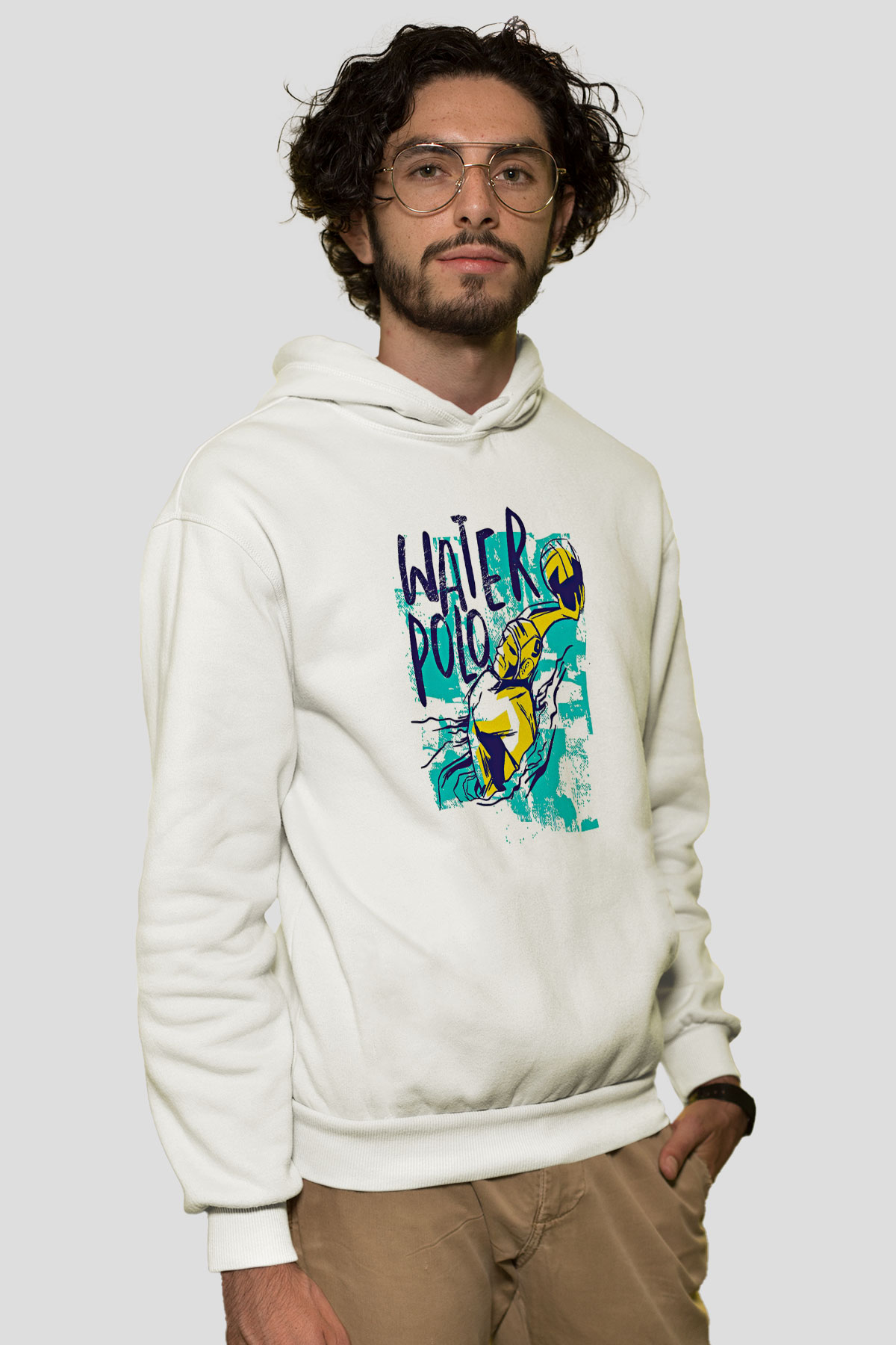 Su Topu Baskılı Unisex Ekru Hoodie