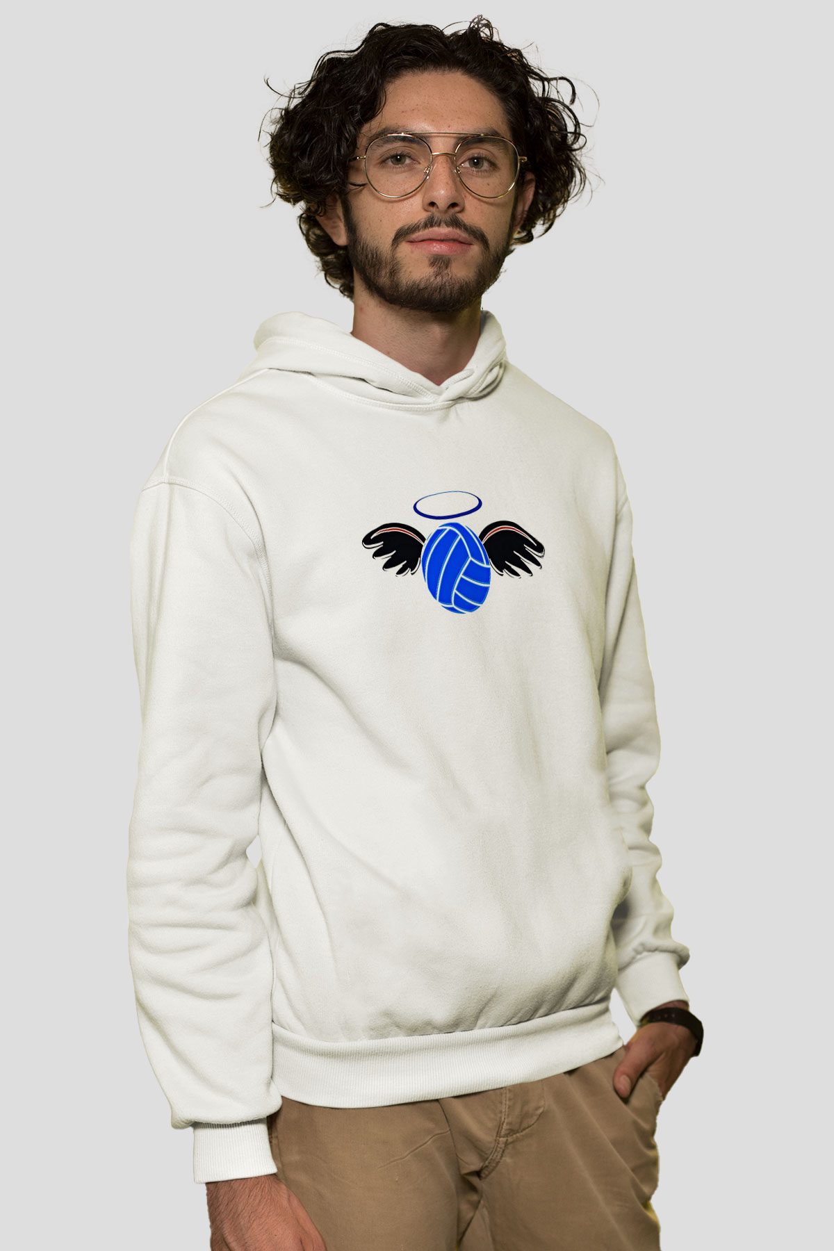 Su Topu Baskılı Unisex Ekru Hoodie