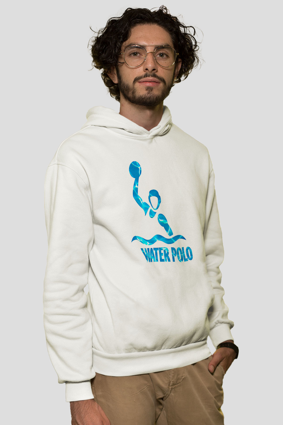 Su Topu Baskılı Unisex Ekru Hoodie