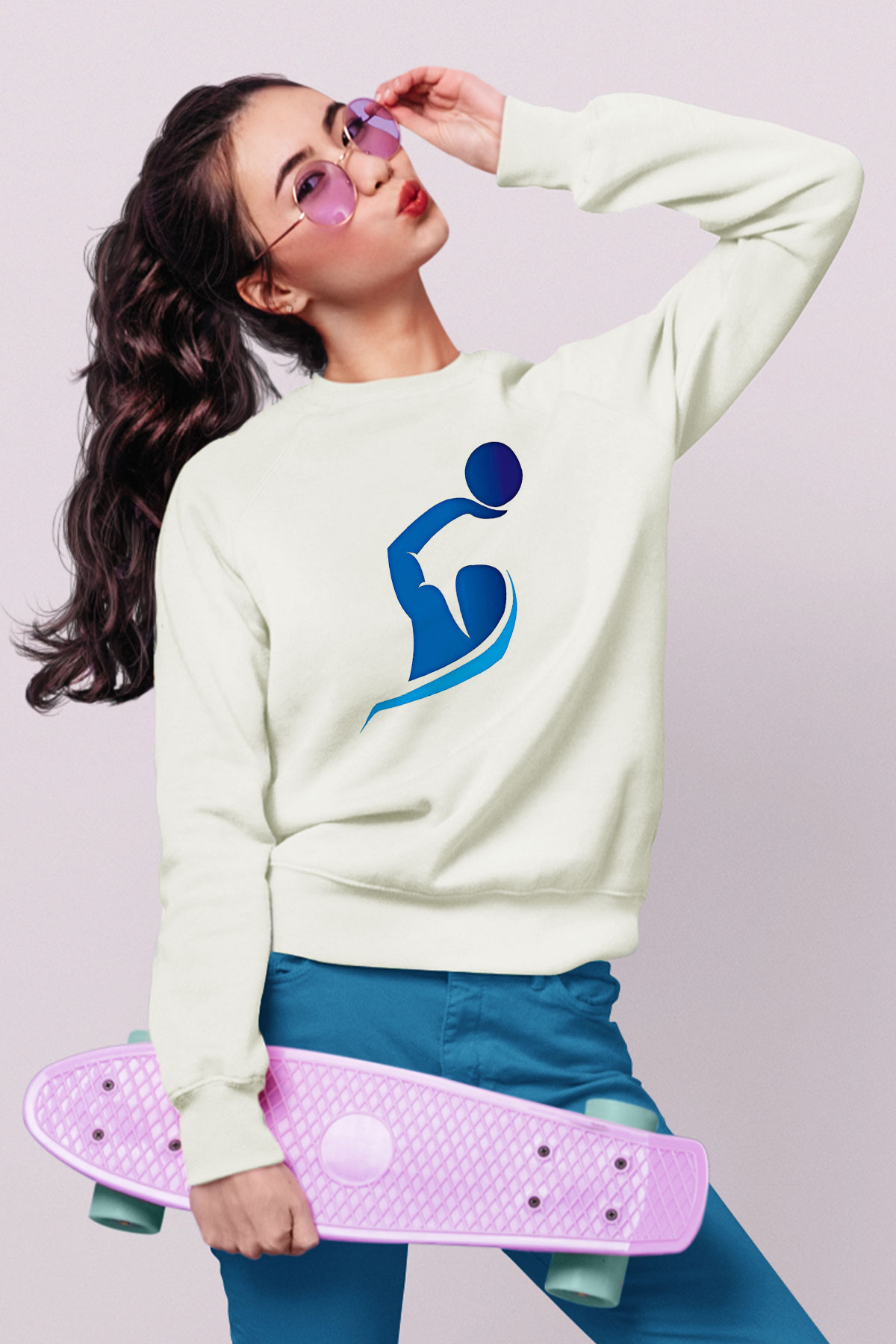 Su Topu Baskılı Unisex Ekru Sweatshirt