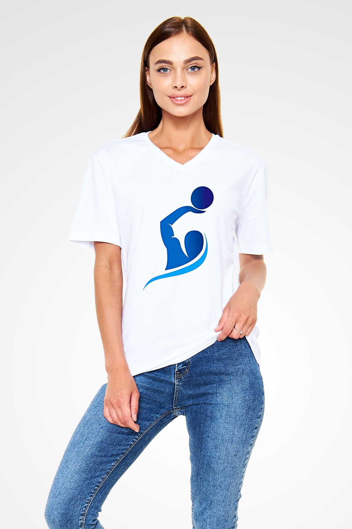 Su Topu Baskılı Unisex V Yaka Tişört - Tshirt