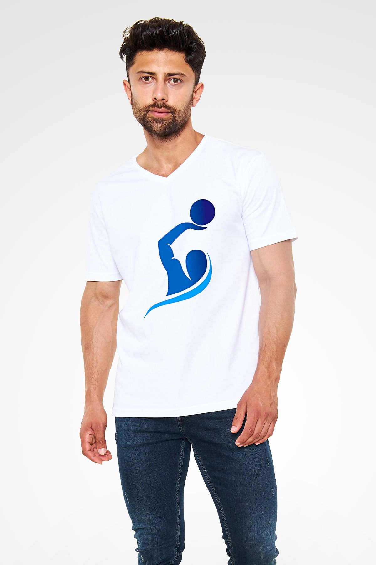 Su Topu Baskılı Unisex V Yaka Tişört - Tshirt
