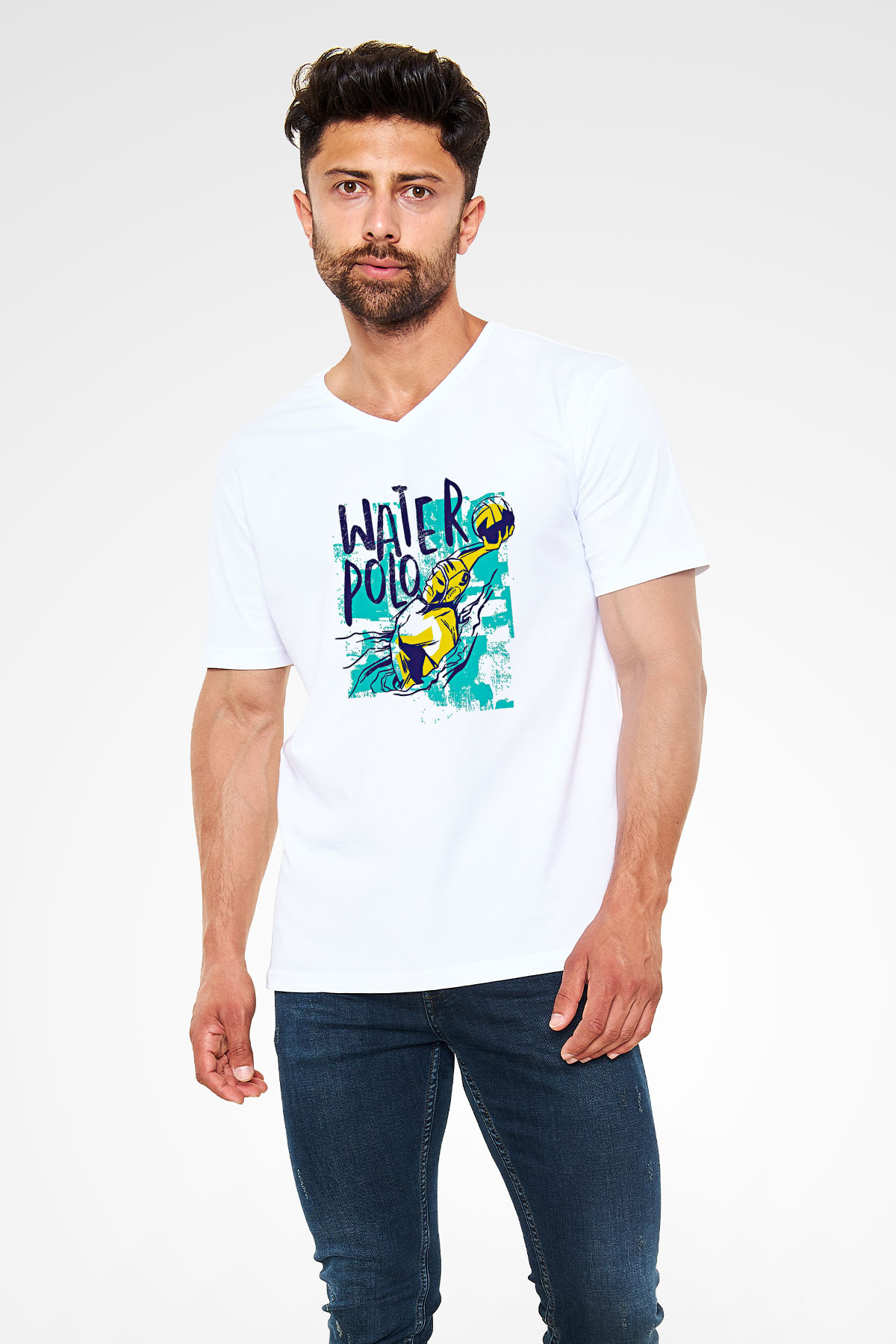 Su Topu Baskılı Unisex V Yaka Tişört - Tshirt