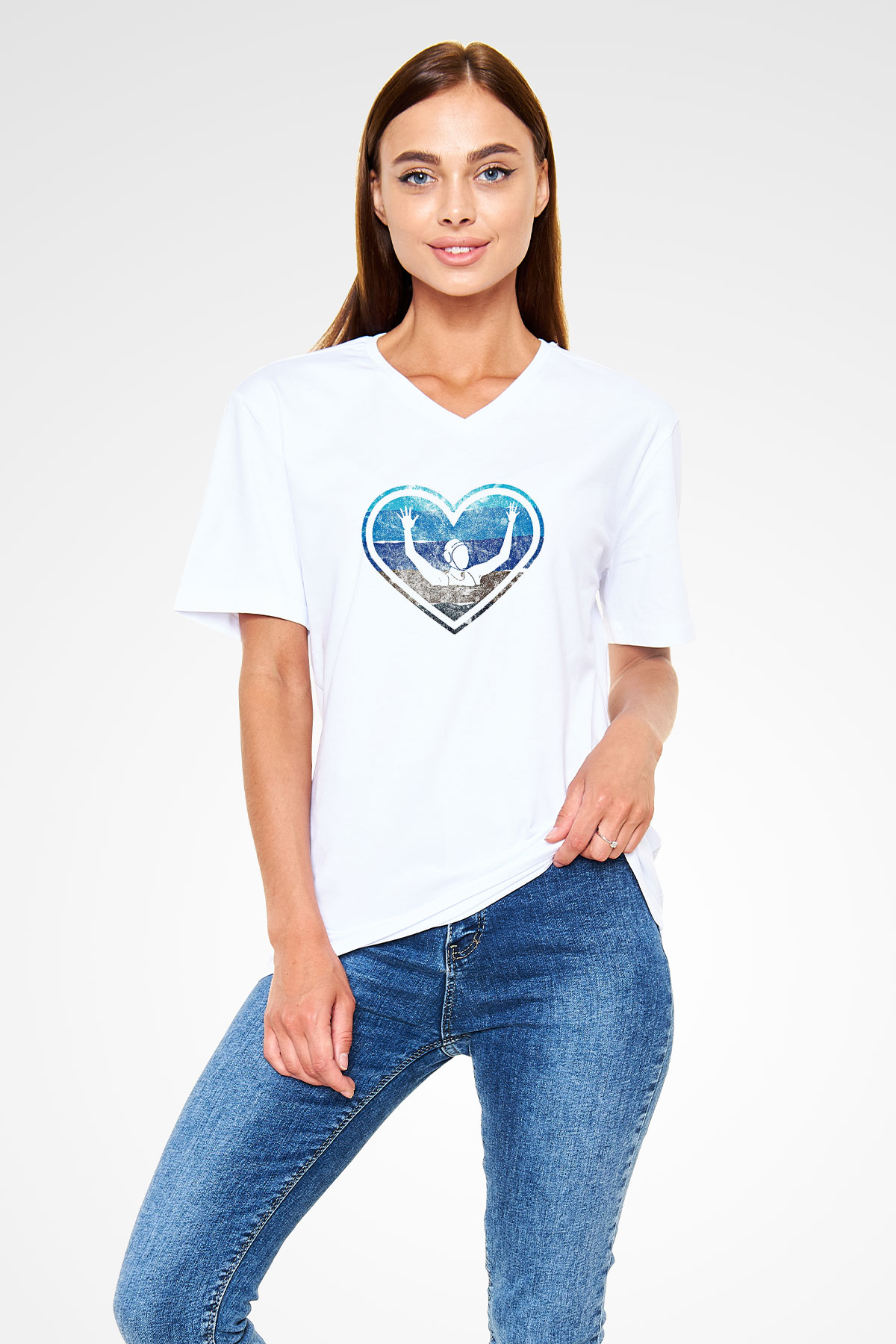Su Topu Baskılı Unisex V Yaka Tişört - Tshirt