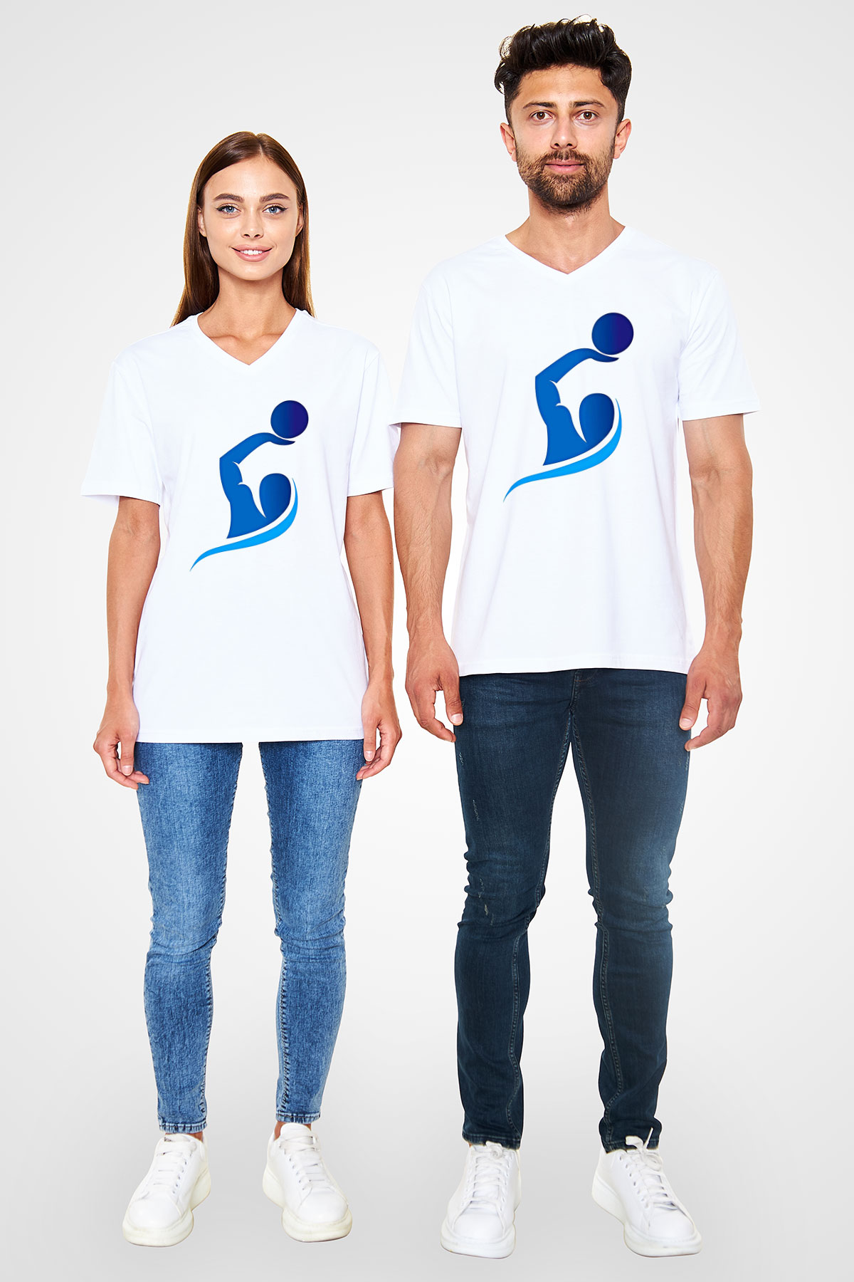 Su Topu Baskılı Unisex V Yaka Tişört - Tshirt