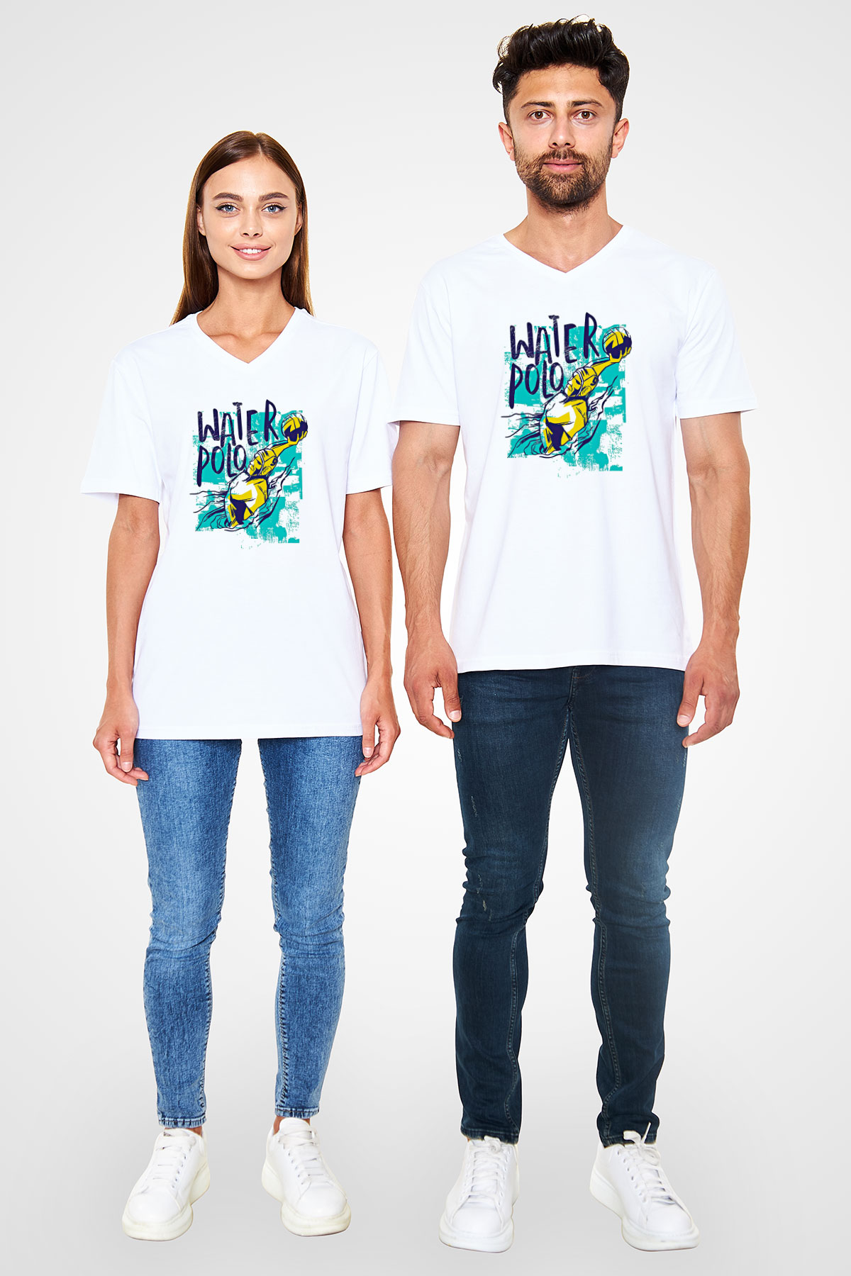 Su Topu Baskılı Unisex V Yaka Tişört - Tshirt