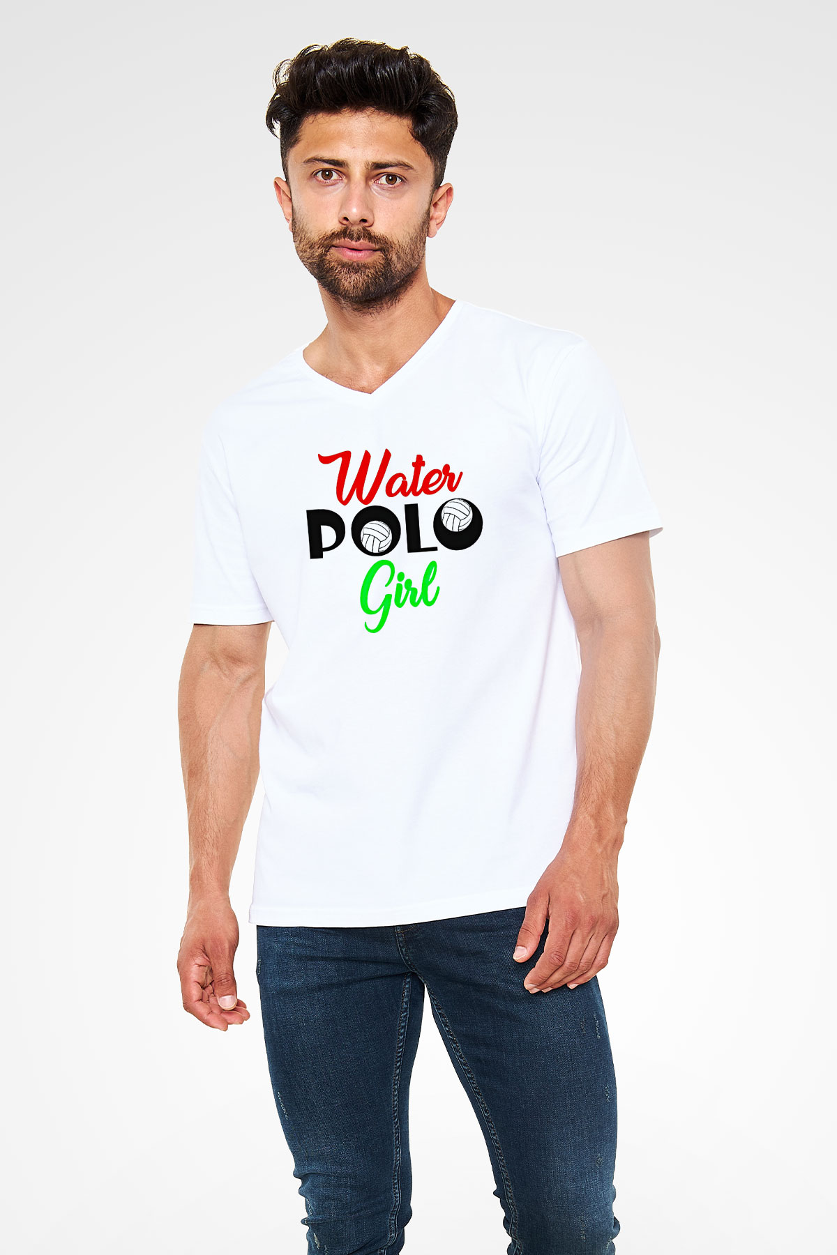 Su Topu Baskılı Unisex V Yaka Tişört - Tshirt