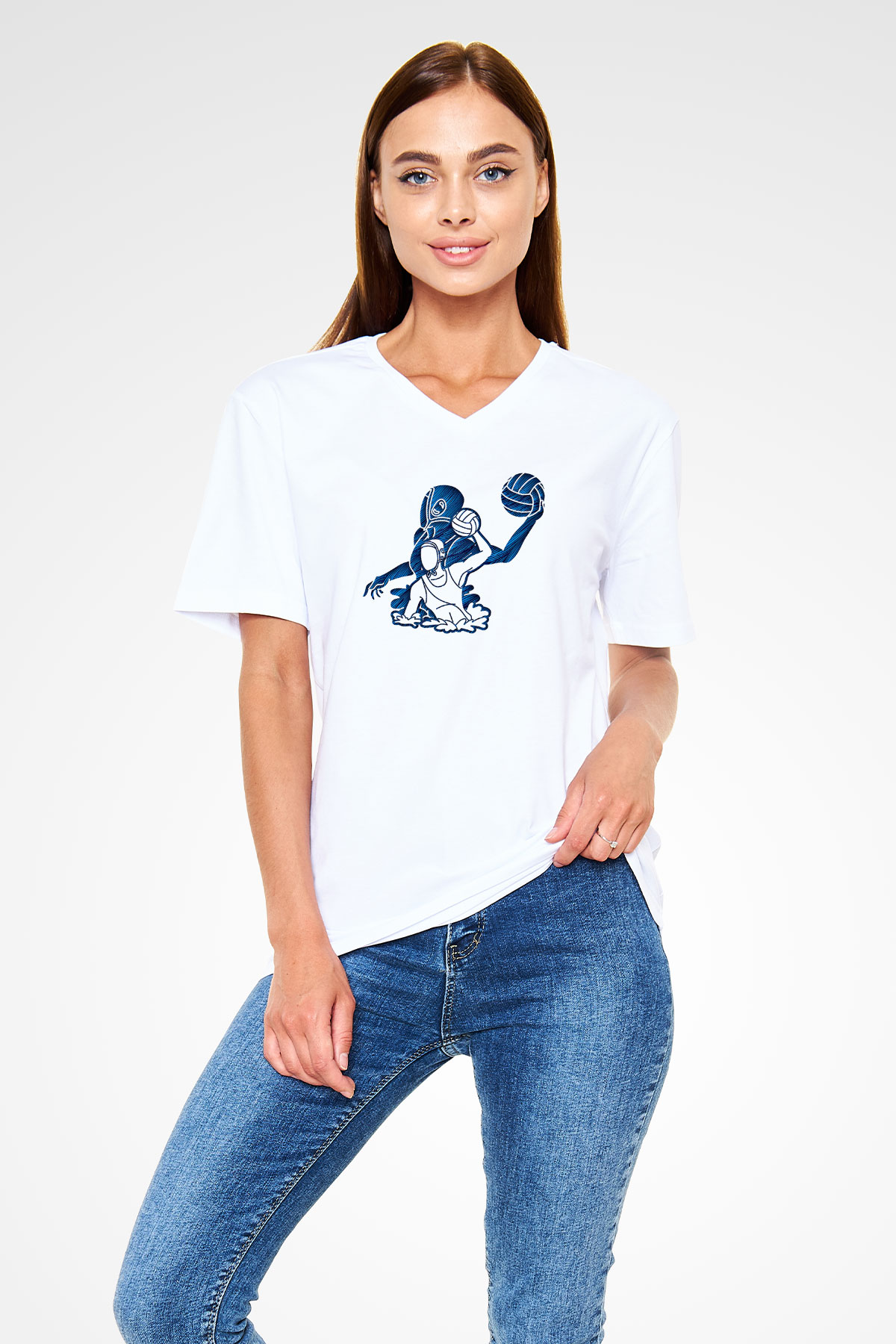 Su Topu Baskılı Unisex V Yaka Tişört - Tshirt